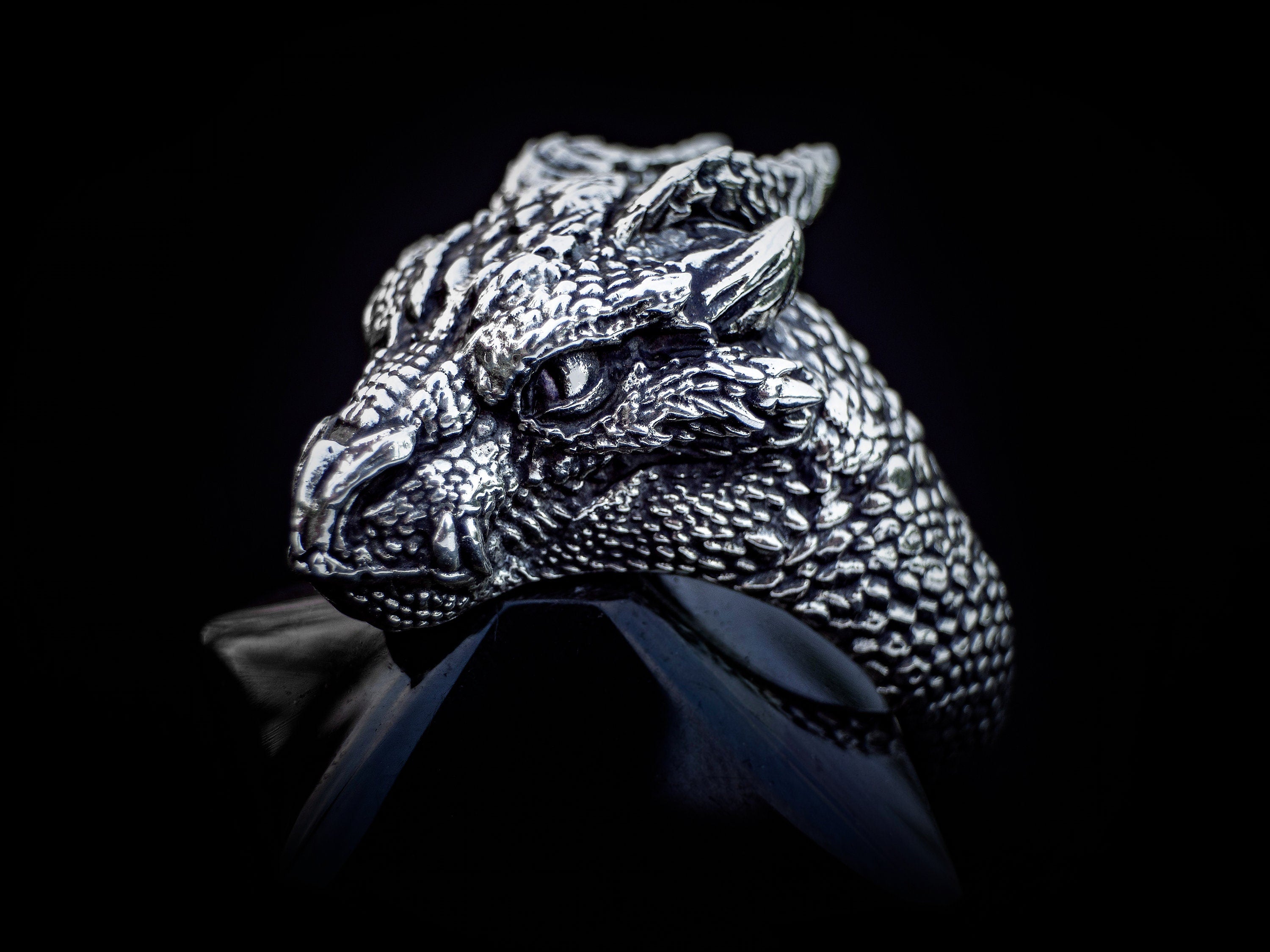 Silver Dragon Ring | Dragon Head Ring | Mens Dragon Ring | Sterling Silver Dragon Jewelry
