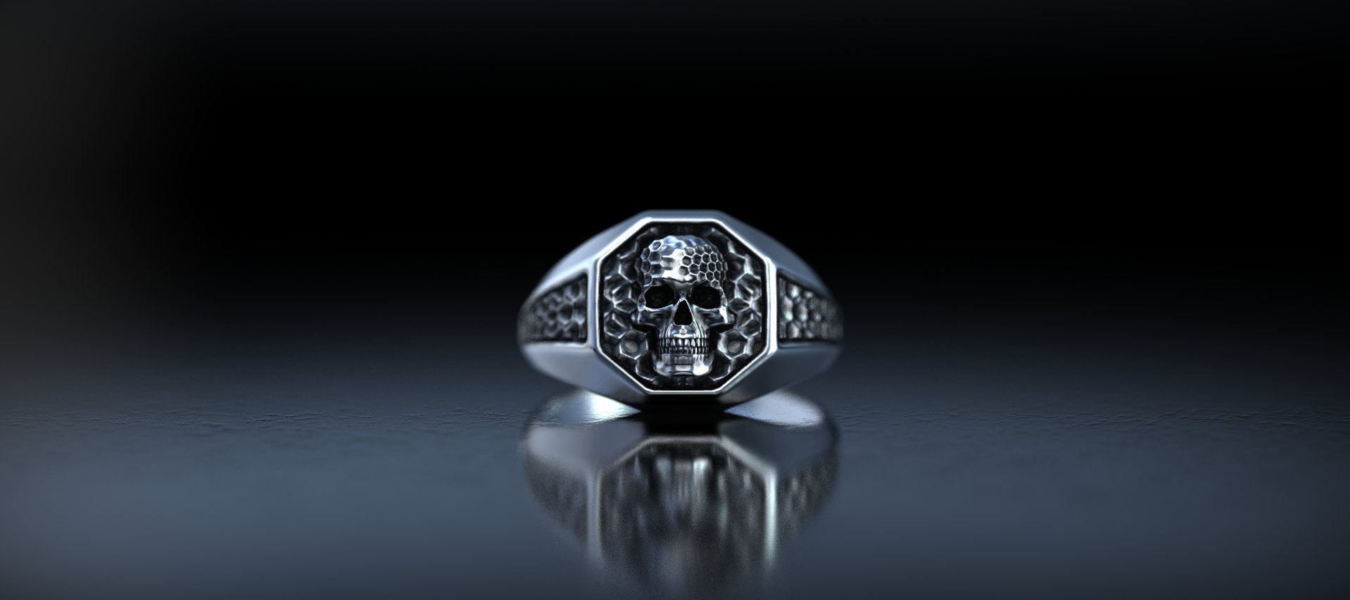 Silver Skull Signet Ring | Hexagon Skull Ring | Signet Ring Men | Unique Skull Ring | Skull Ring Silver