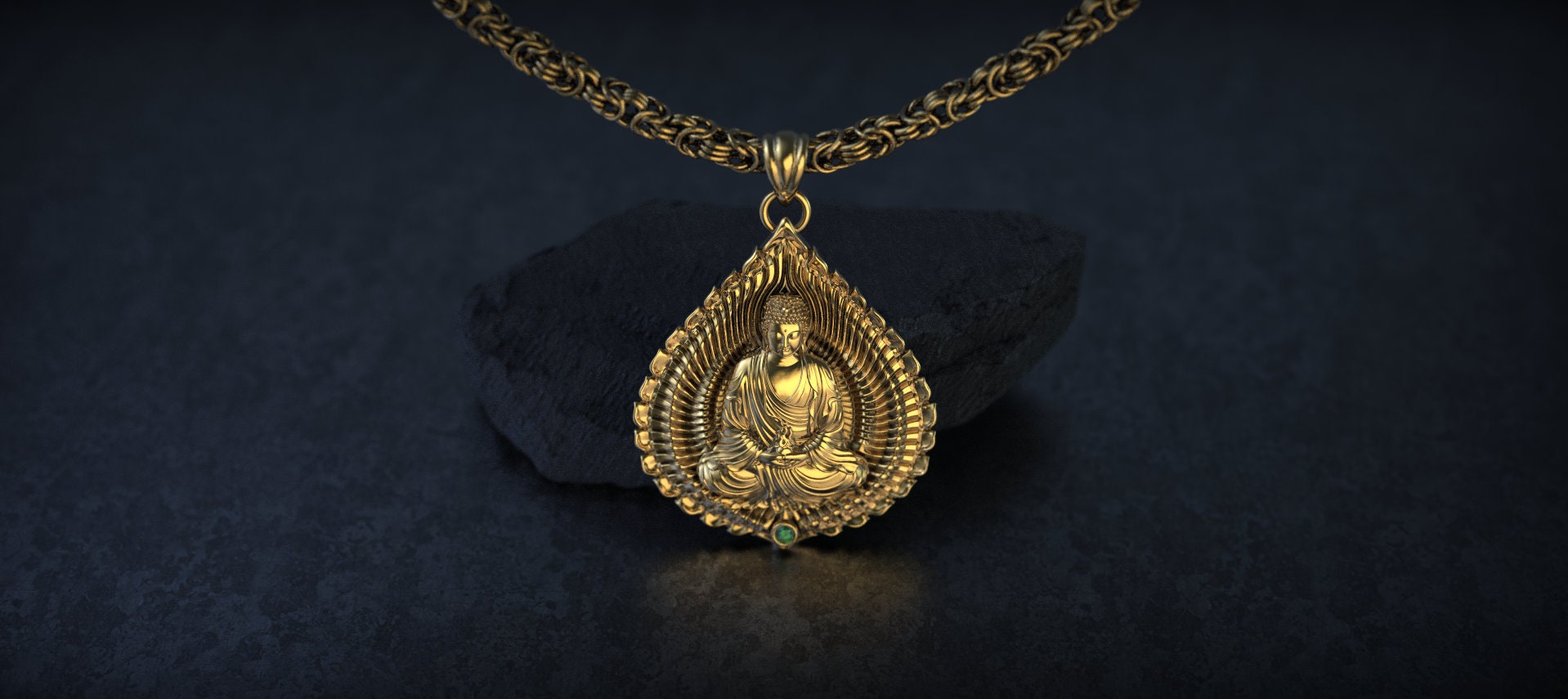 Gold 'Lotus Buddha' Pendant