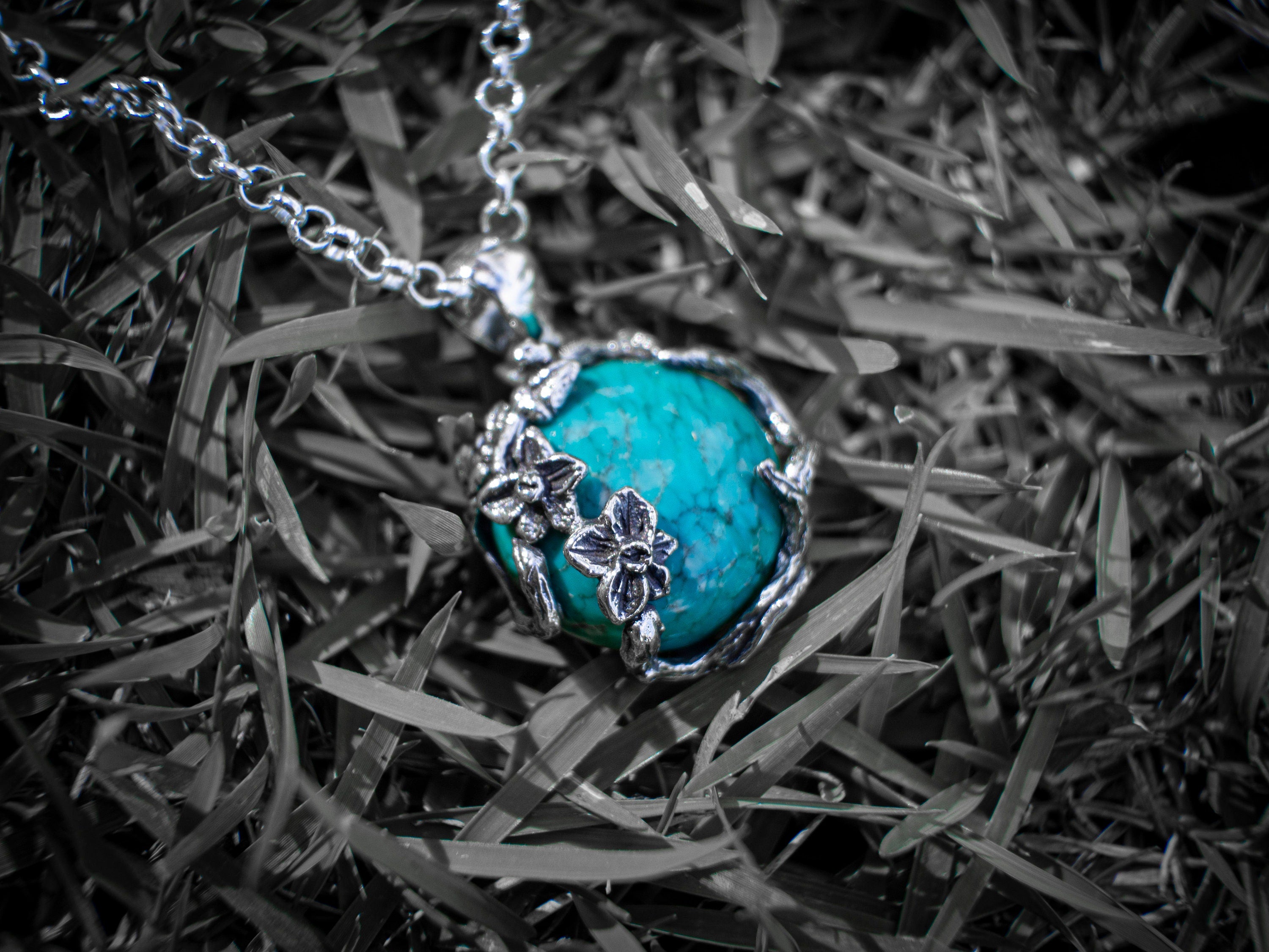 Turquoise Necklace | Silver Branch Necklace | Flower Necklace | Turquoise Jewelry | Turquoise Flower | Twig Necklace | Silver twig necklace