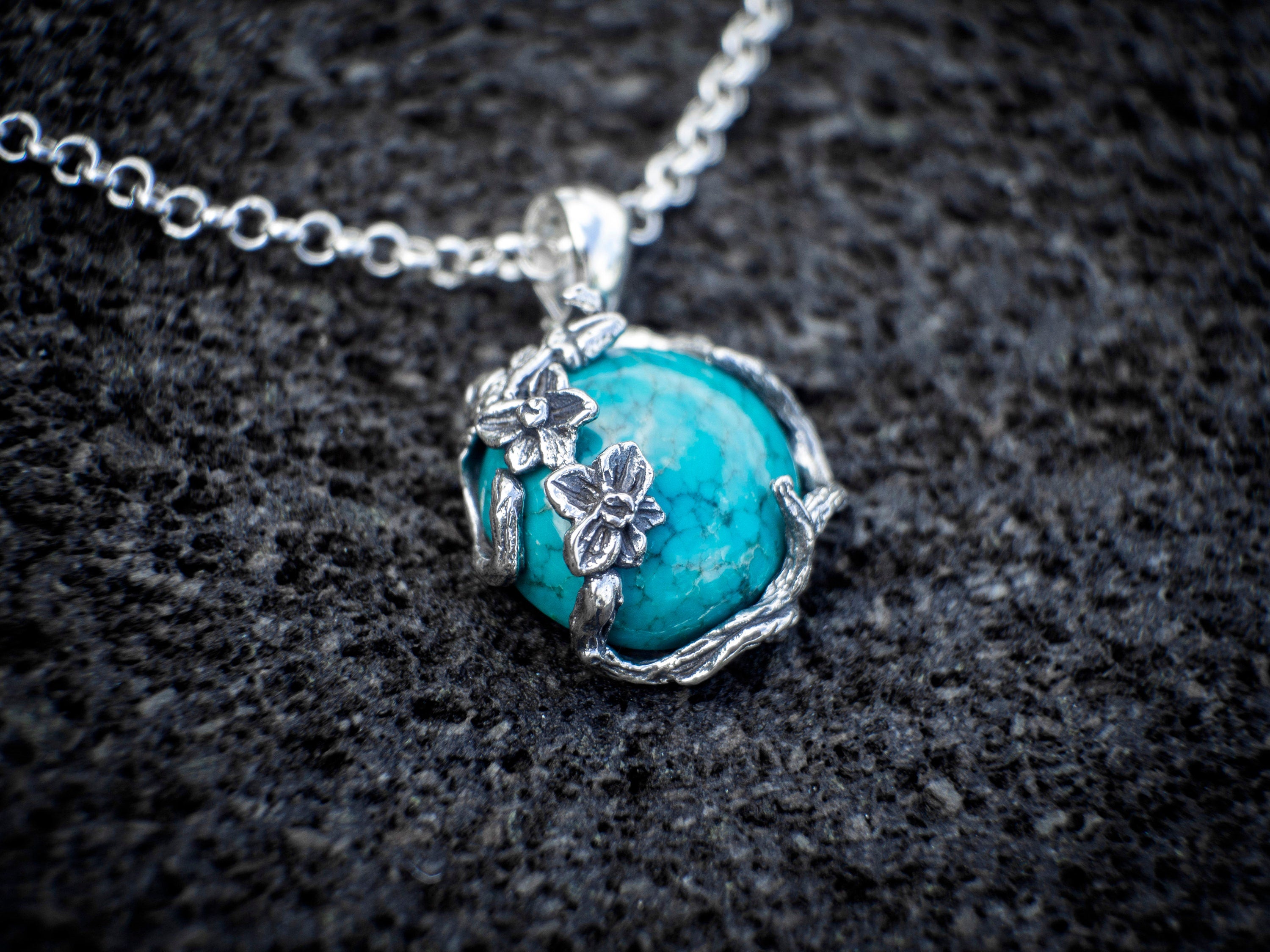 Turquoise Necklace | Silver Branch Necklace | Flower Necklace | Turquoise Jewelry | Turquoise Flower | Twig Necklace | Silver twig necklace