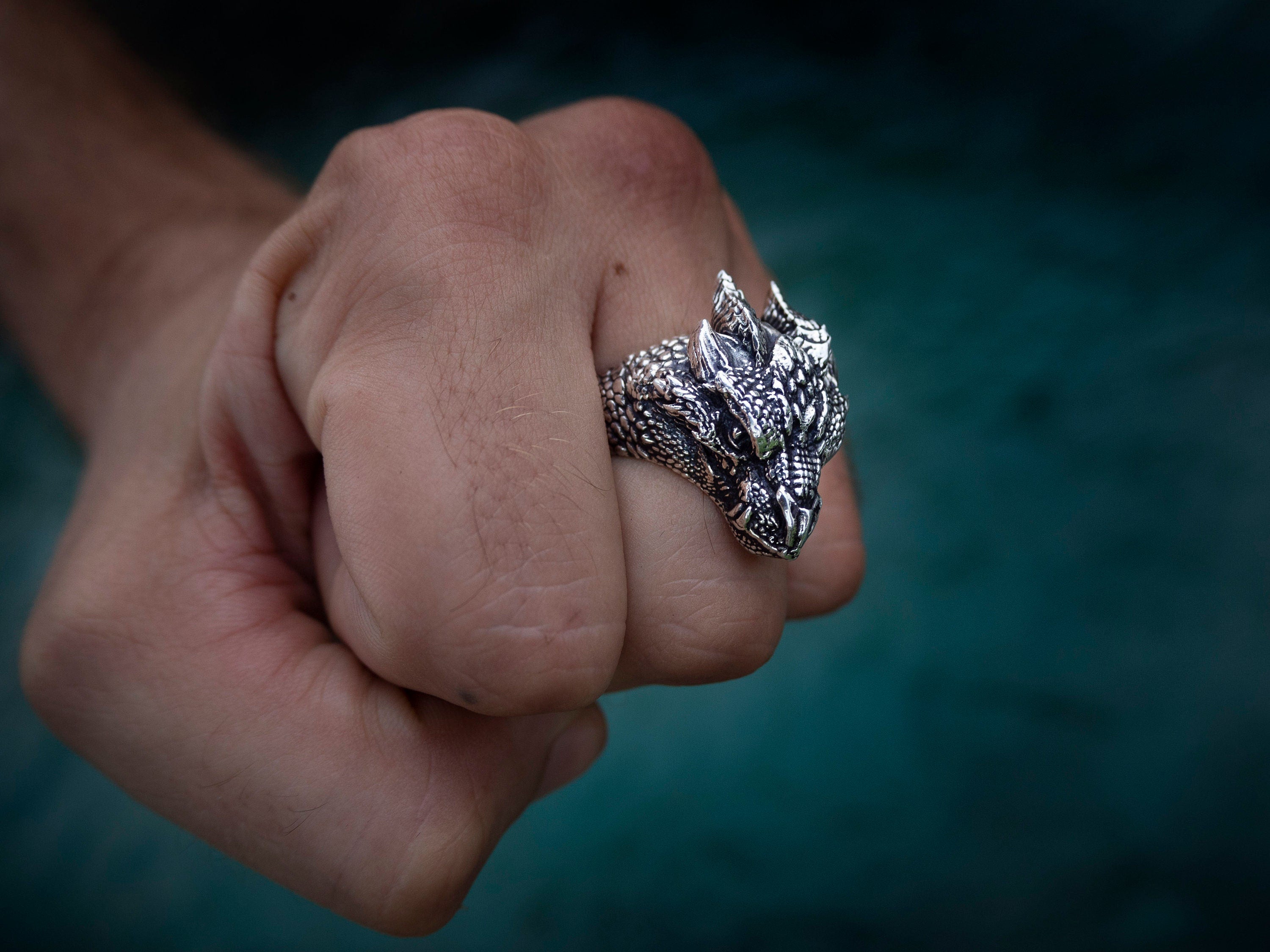 Silver Dragon Ring | Dragon Head Ring | Mens Dragon Ring | Sterling Silver Dragon Jewelry