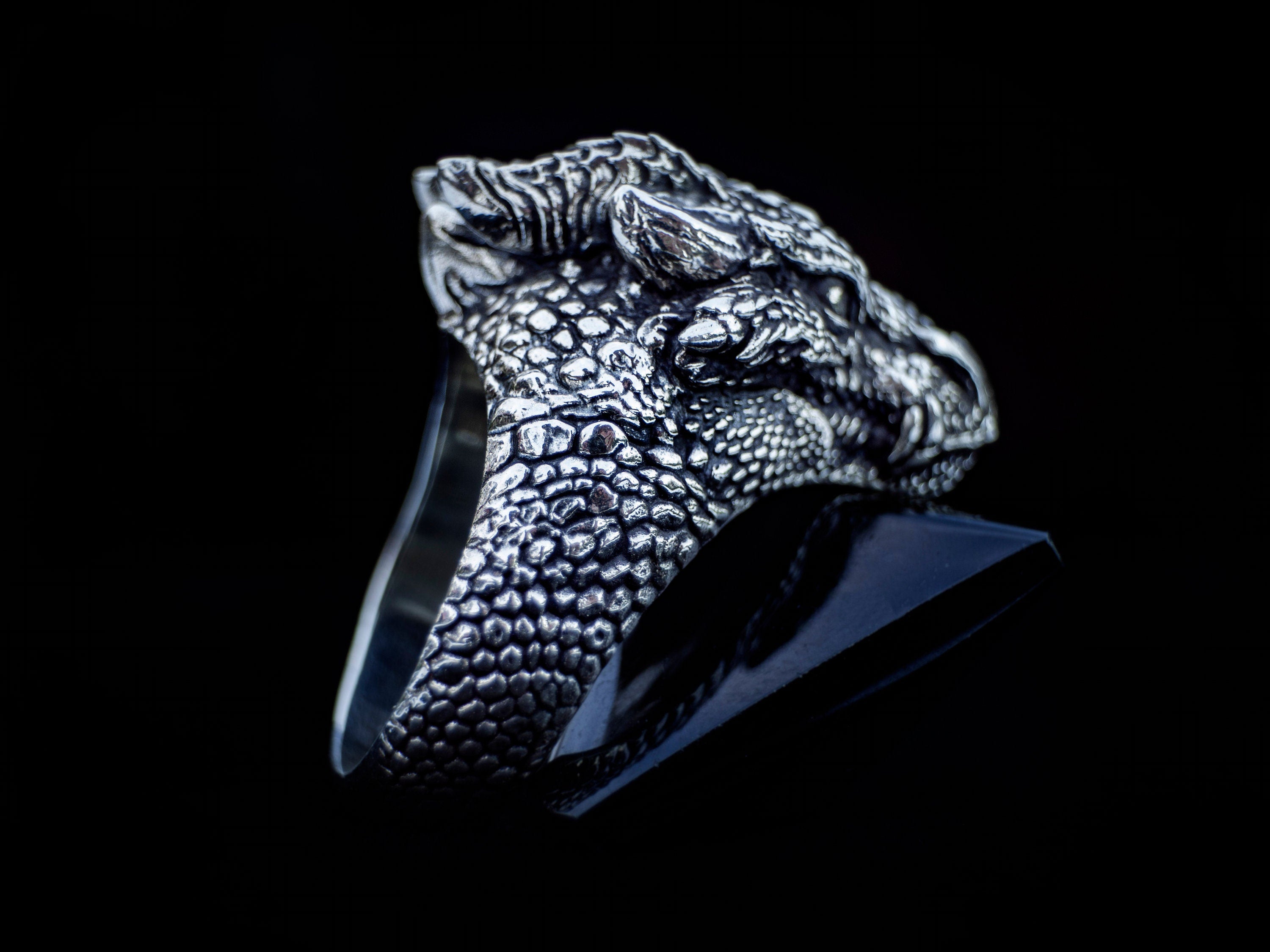 Silver Dragon Ring | Dragon Head Ring | Mens Dragon Ring | Sterling Silver Dragon Jewelry
