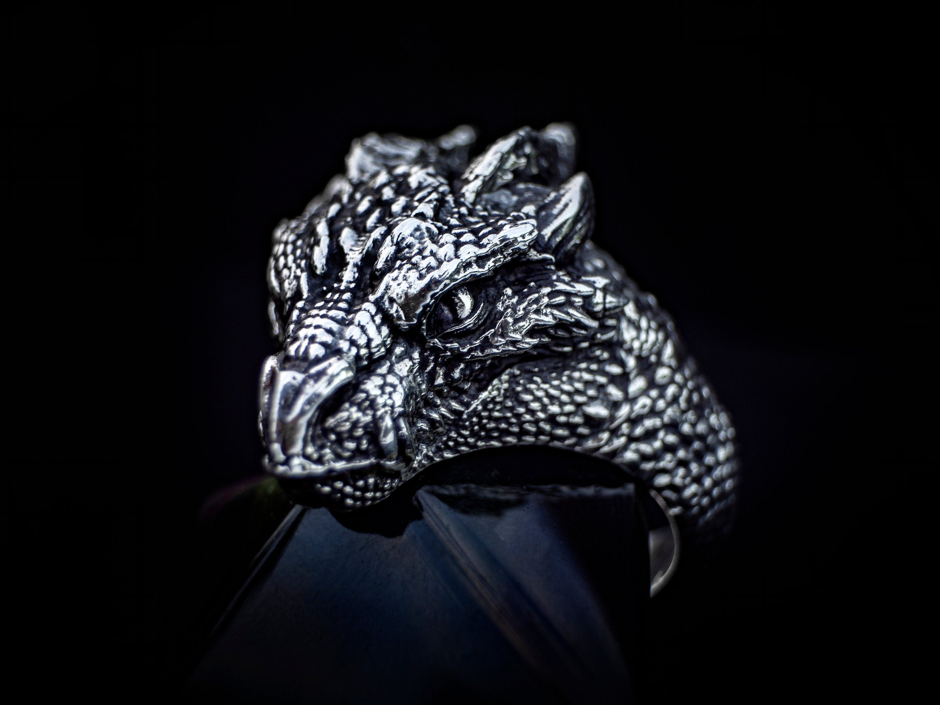 Silver Dragon Ring | Dragon Head Ring | Mens Dragon Ring | Sterling Silver Dragon Jewelry