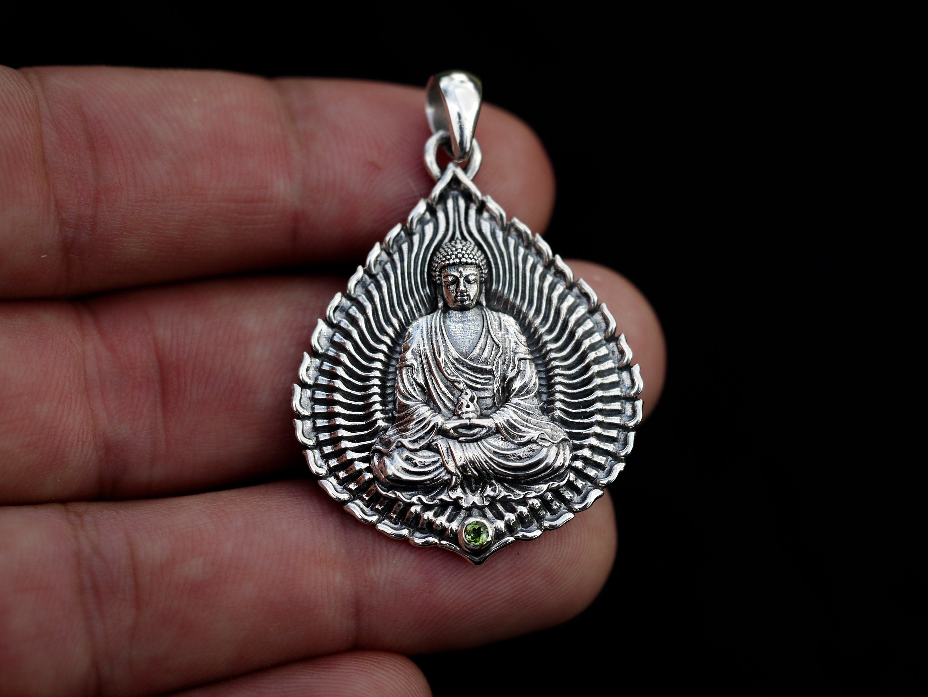 Silver Lotus Buddha Pendant