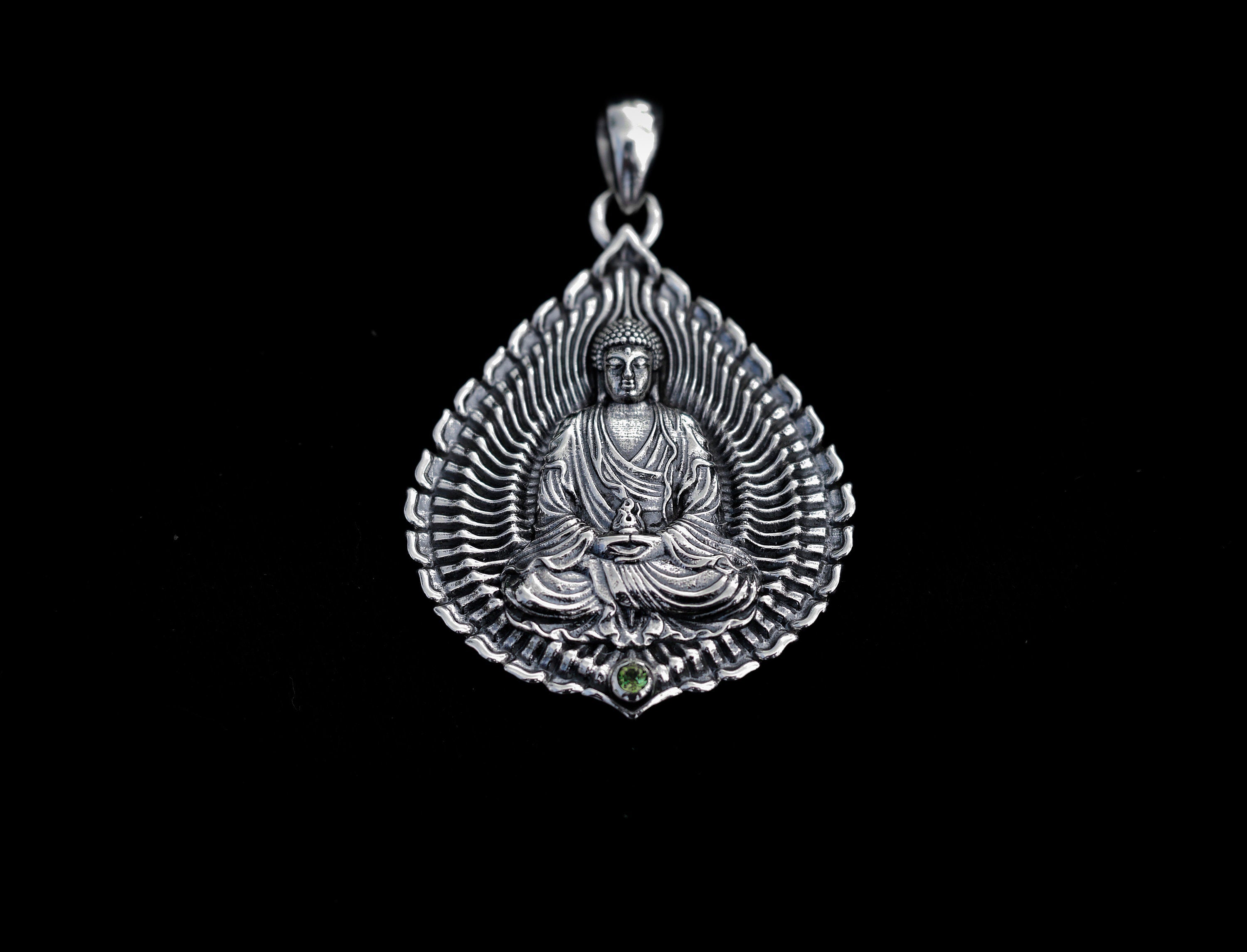 Silver Lotus Buddha Pendant