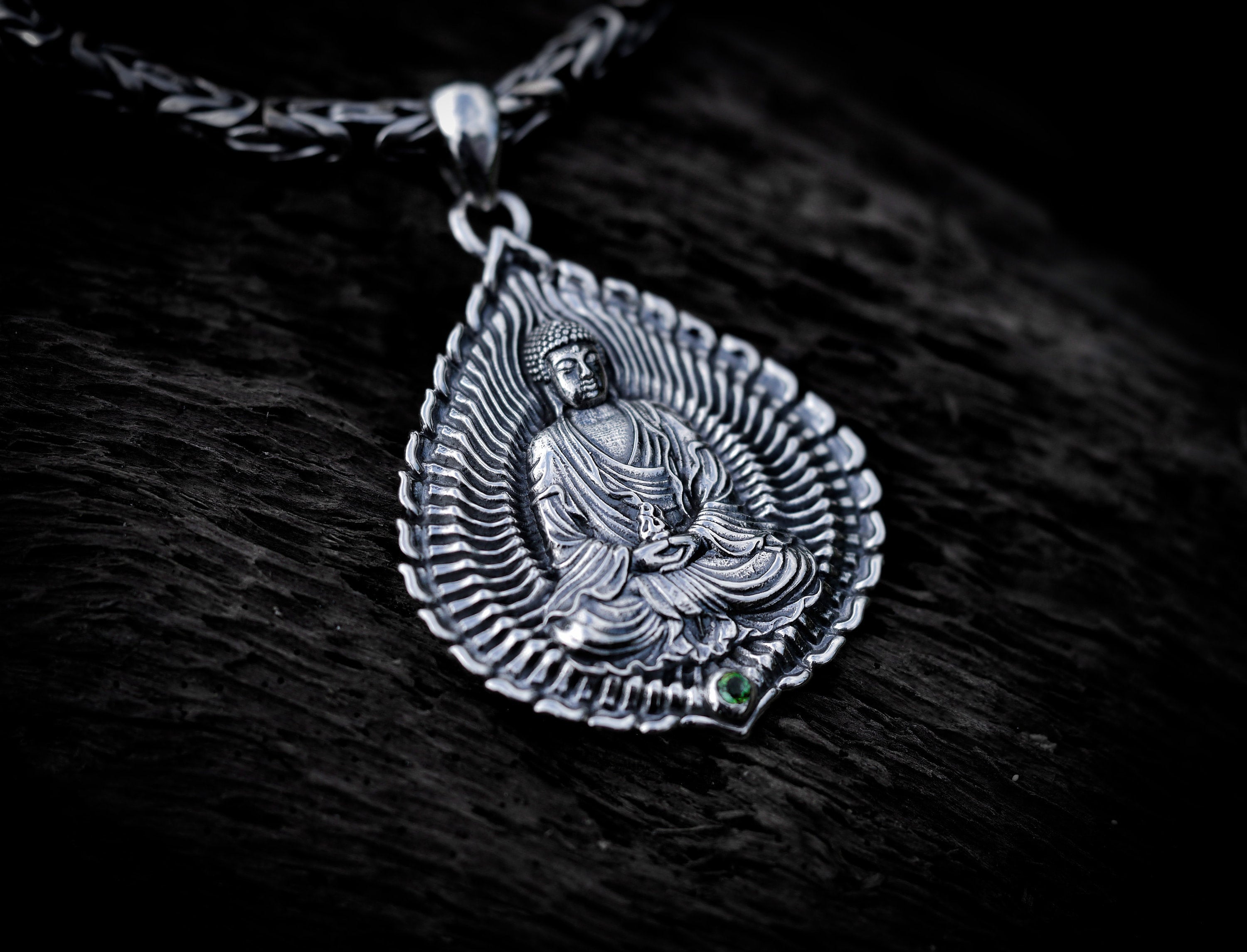 Silver Lotus Buddha Pendant