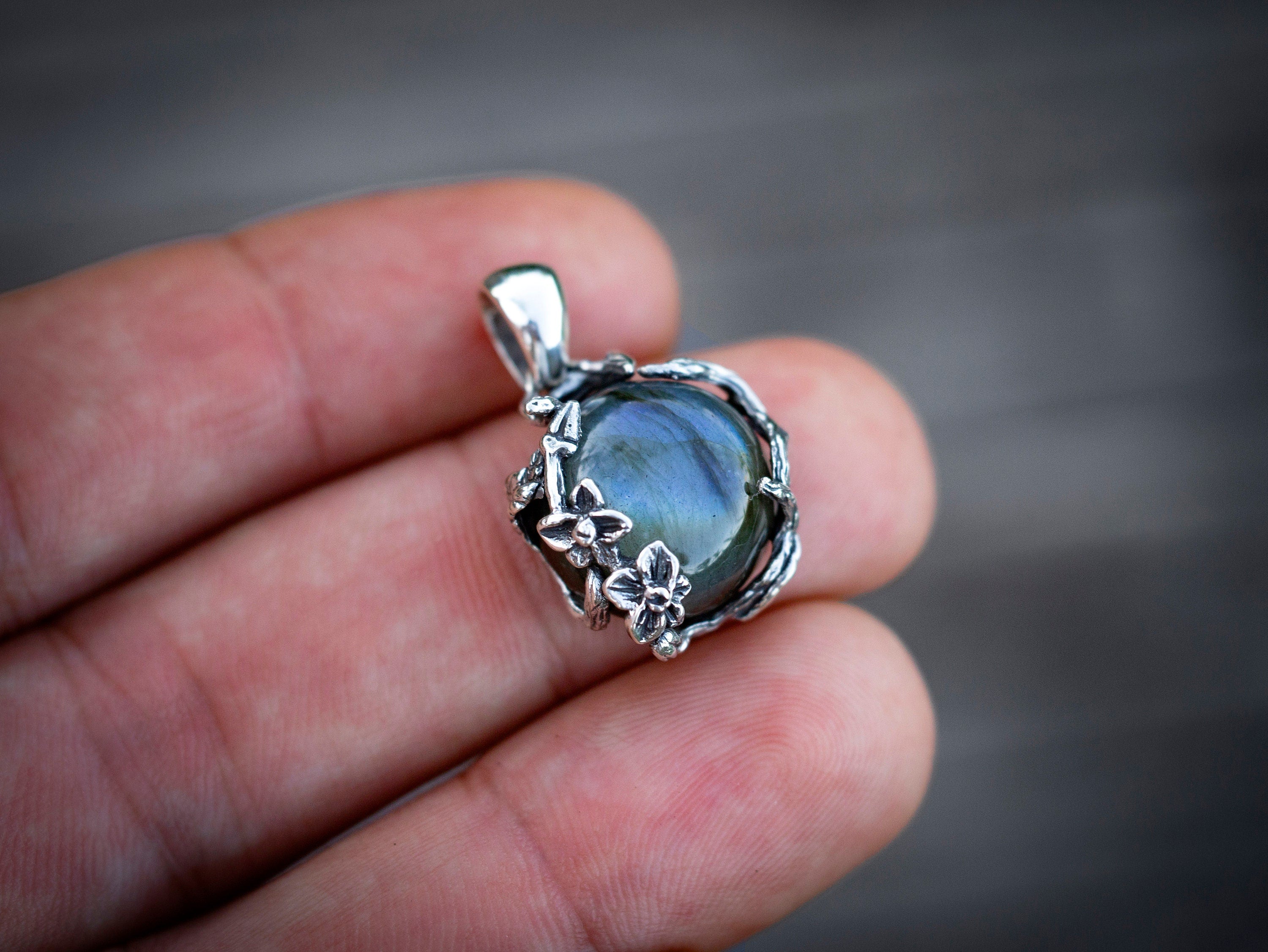 Labradorite Flower Necklace | Silver Flower Necklace | Branch Necklace Silver | Labradorite Jewelry | Silver Twig Necklace