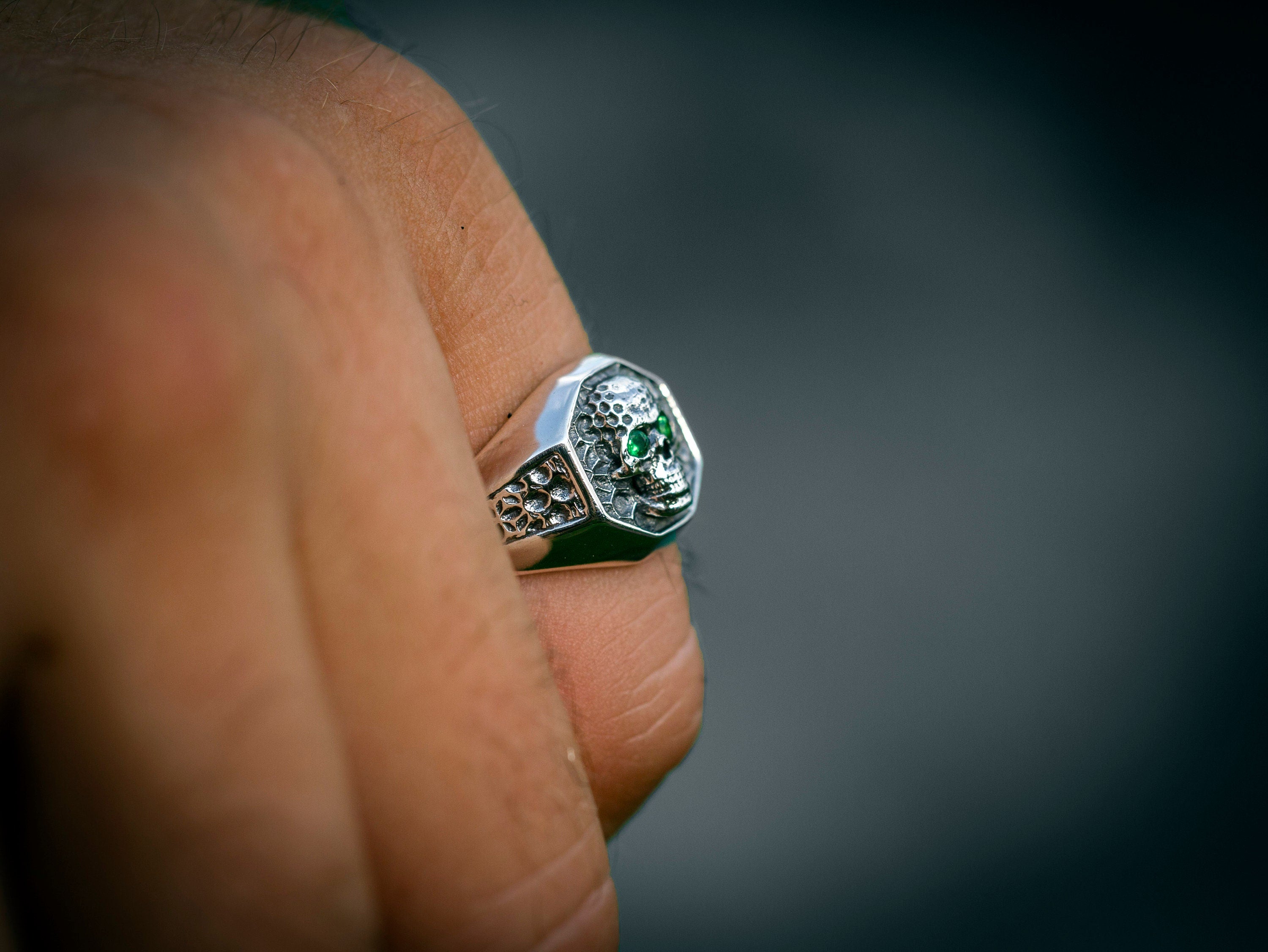 Silver Skull Signet Ring | Hexagon Skull Ring | Signet Ring Men | Unique Skull Ring | Skull Ring Silver