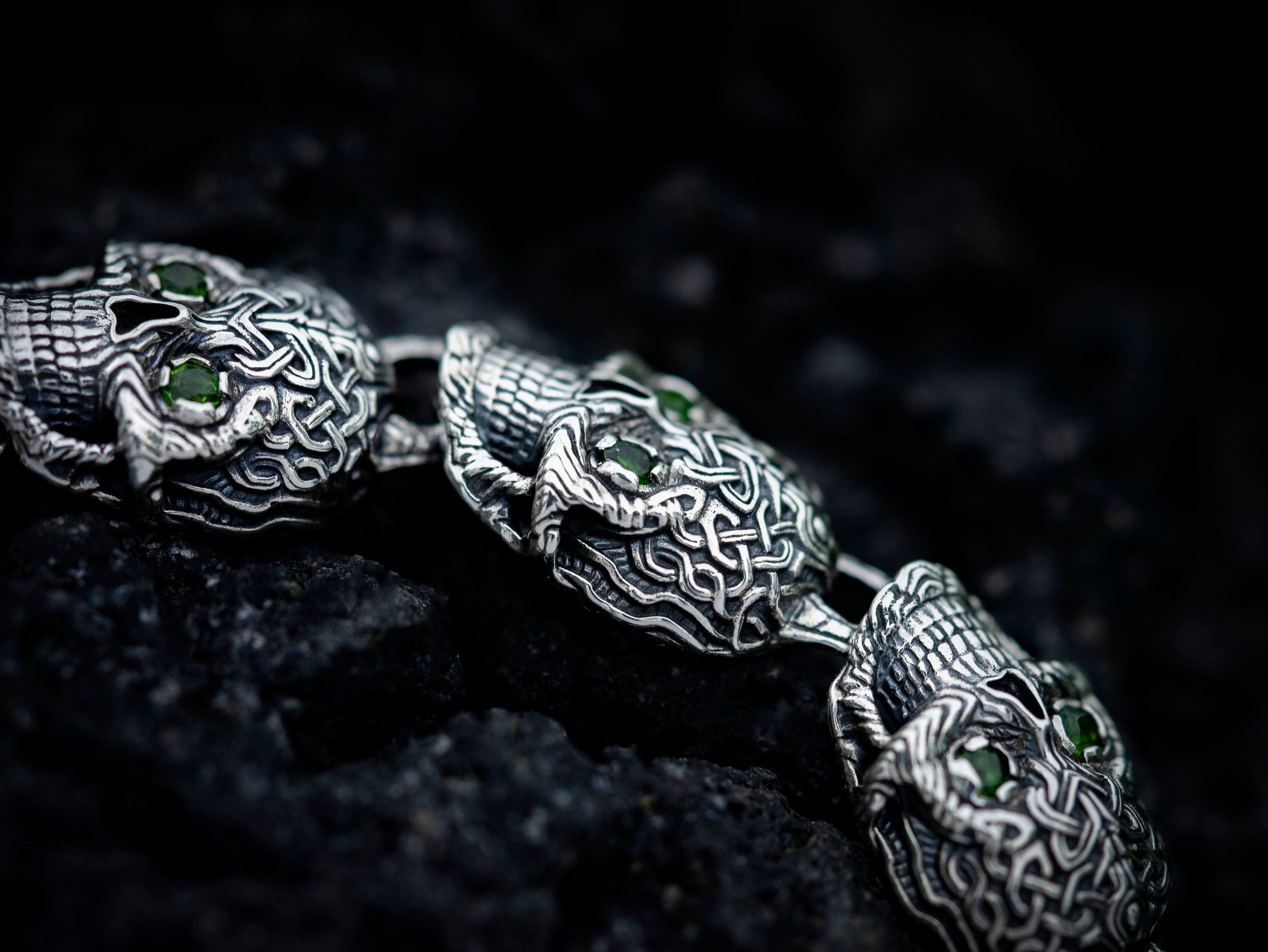 Silver Skull Bracelet with Gemstones