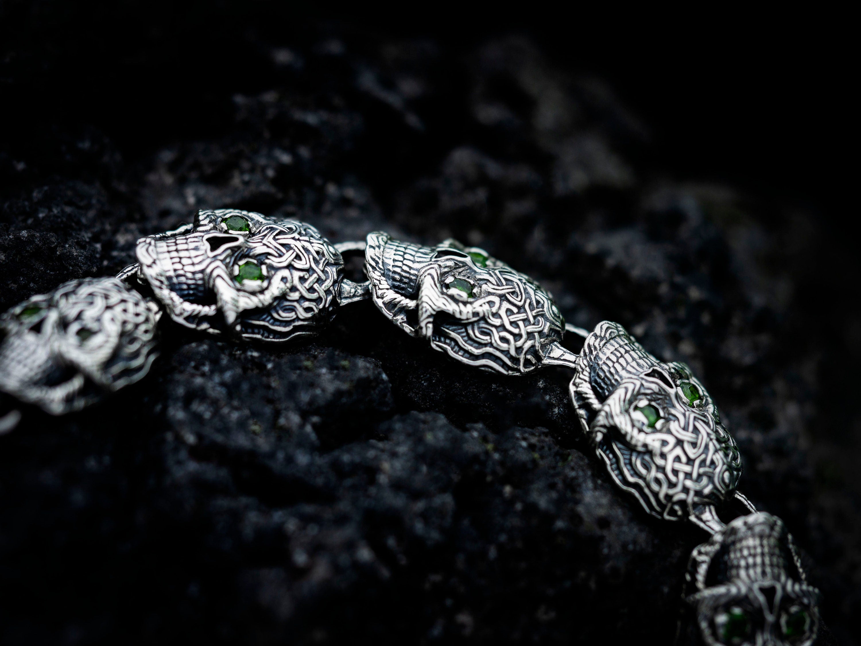 Silver Skull Bracelet with Gemstones