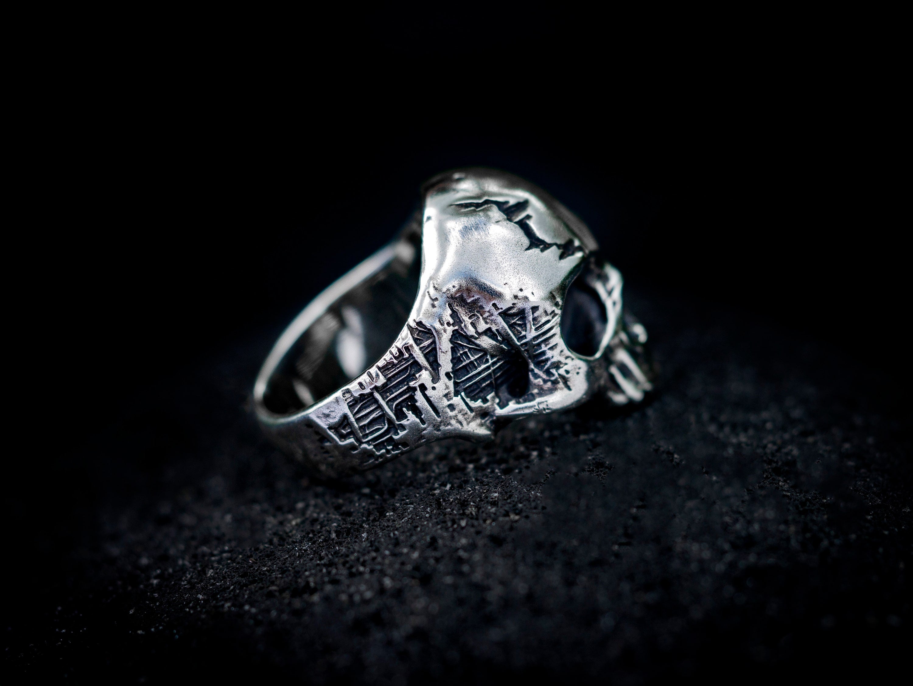 Men's Silver Skull Ring | Cyborg Biomech Design | Unique Statement Jewelry | Bold Skull Ring for Men | Heavy Silver Gothic Ring