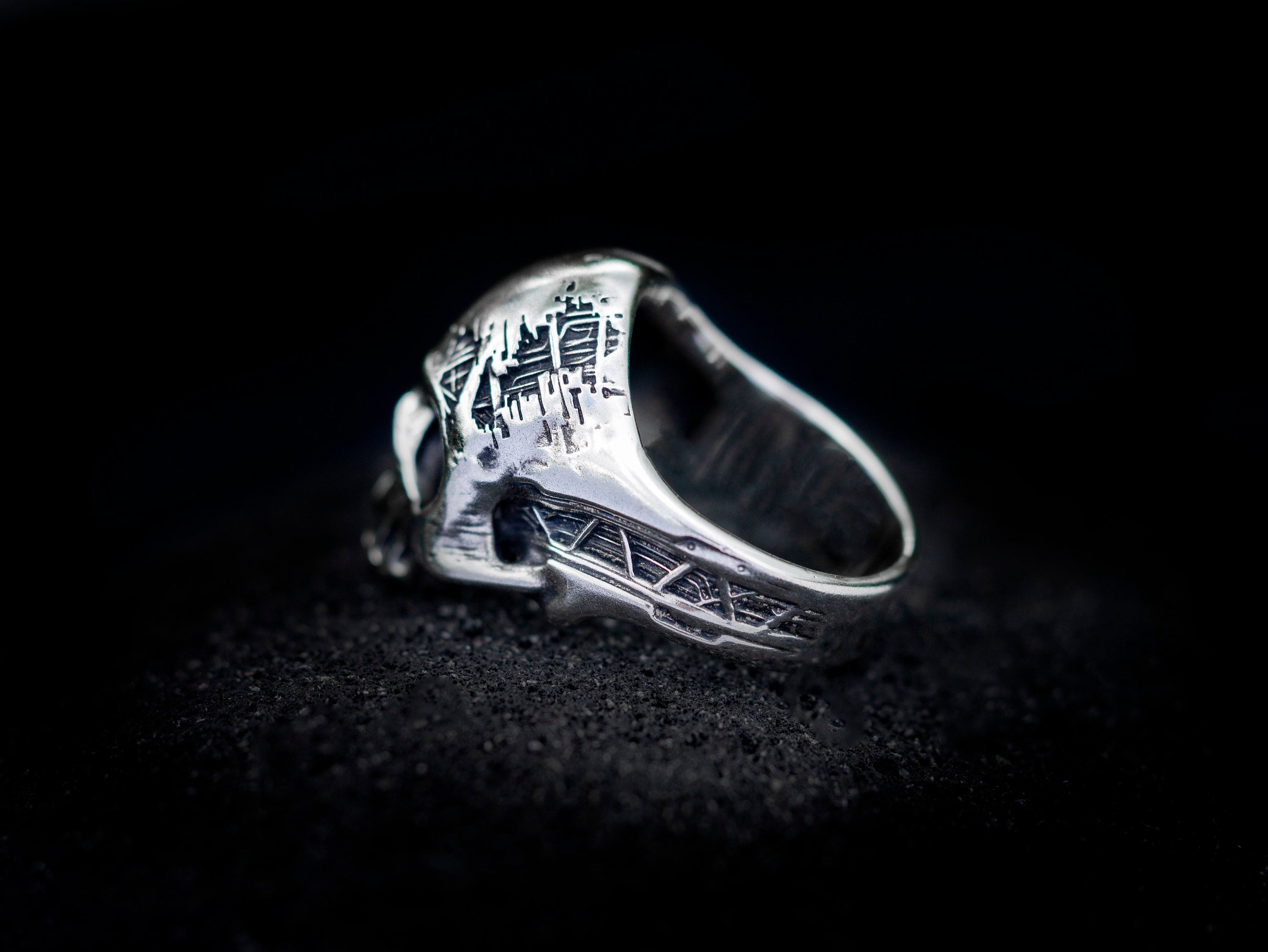 Men's Silver Skull Ring | Cyborg Biomech Design | Unique Statement Jewelry | Bold Skull Ring for Men | Heavy Silver Gothic Ring