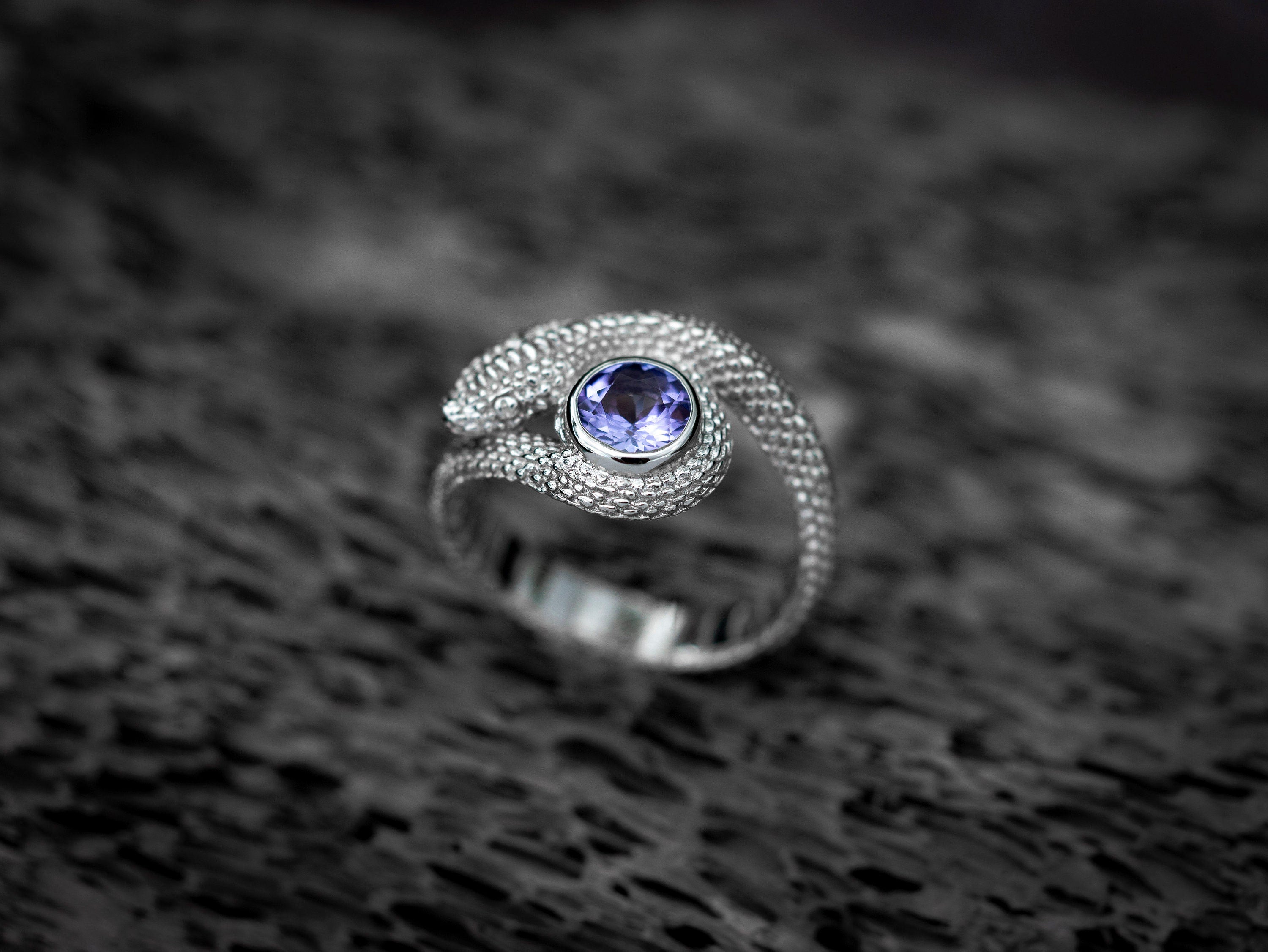 Solid Gold Snake Ring with Gemstone