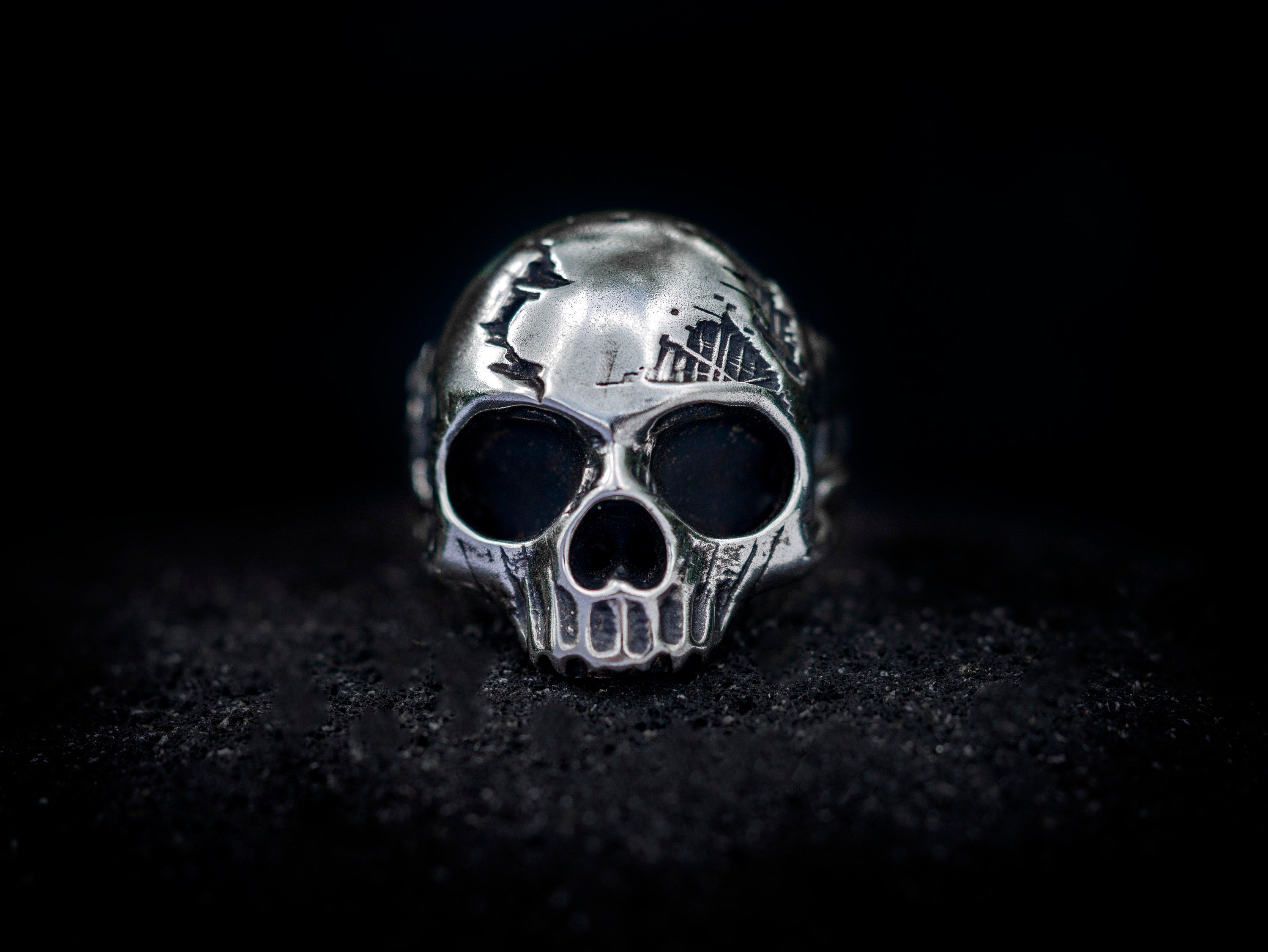 Men's Silver Skull Ring | Cyborg Biomech Design | Unique Statement Jewelry | Bold Skull Ring for Men | Heavy Silver Gothic Ring