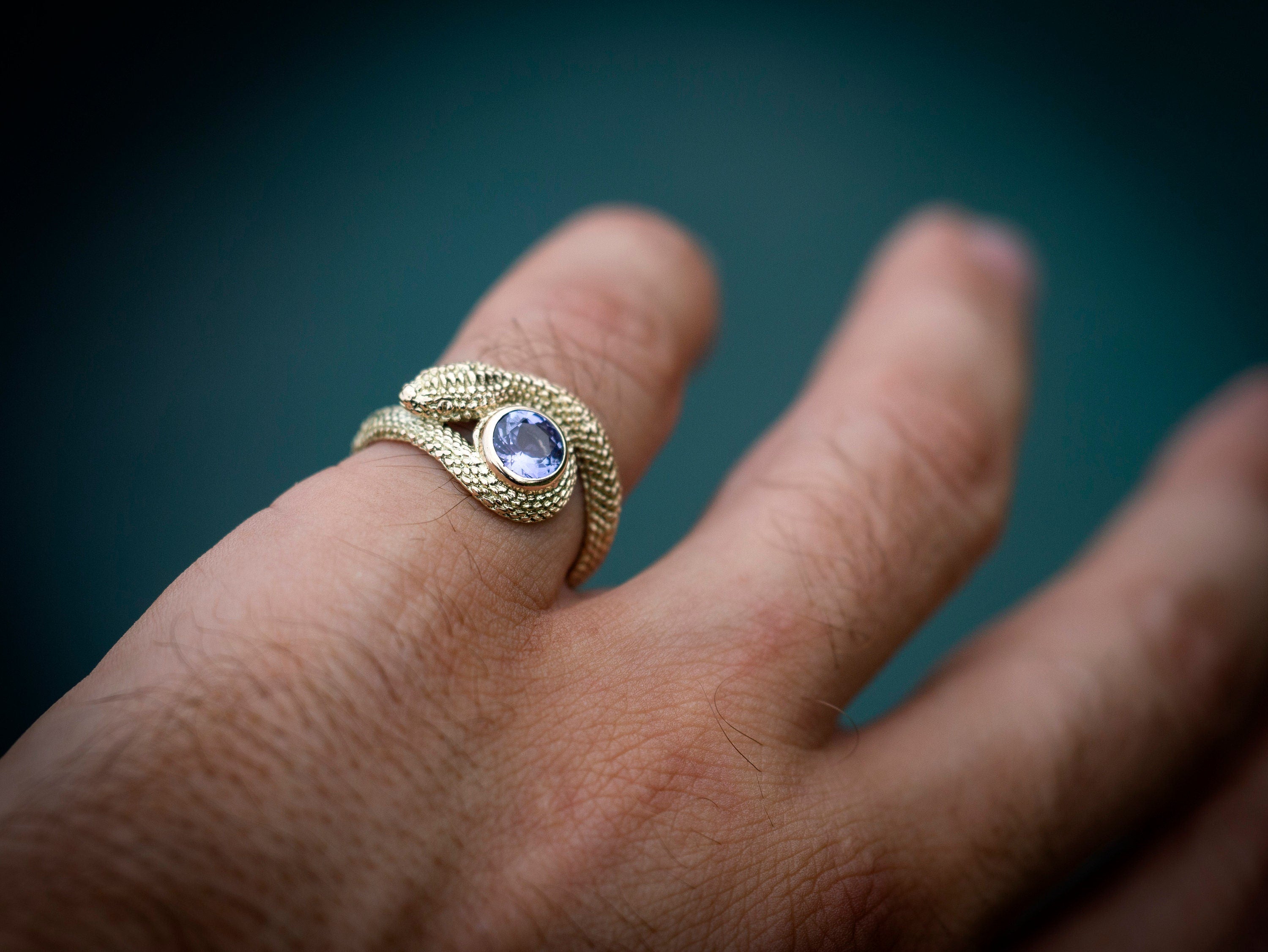 Solid Gold Snake Ring with Gemstone