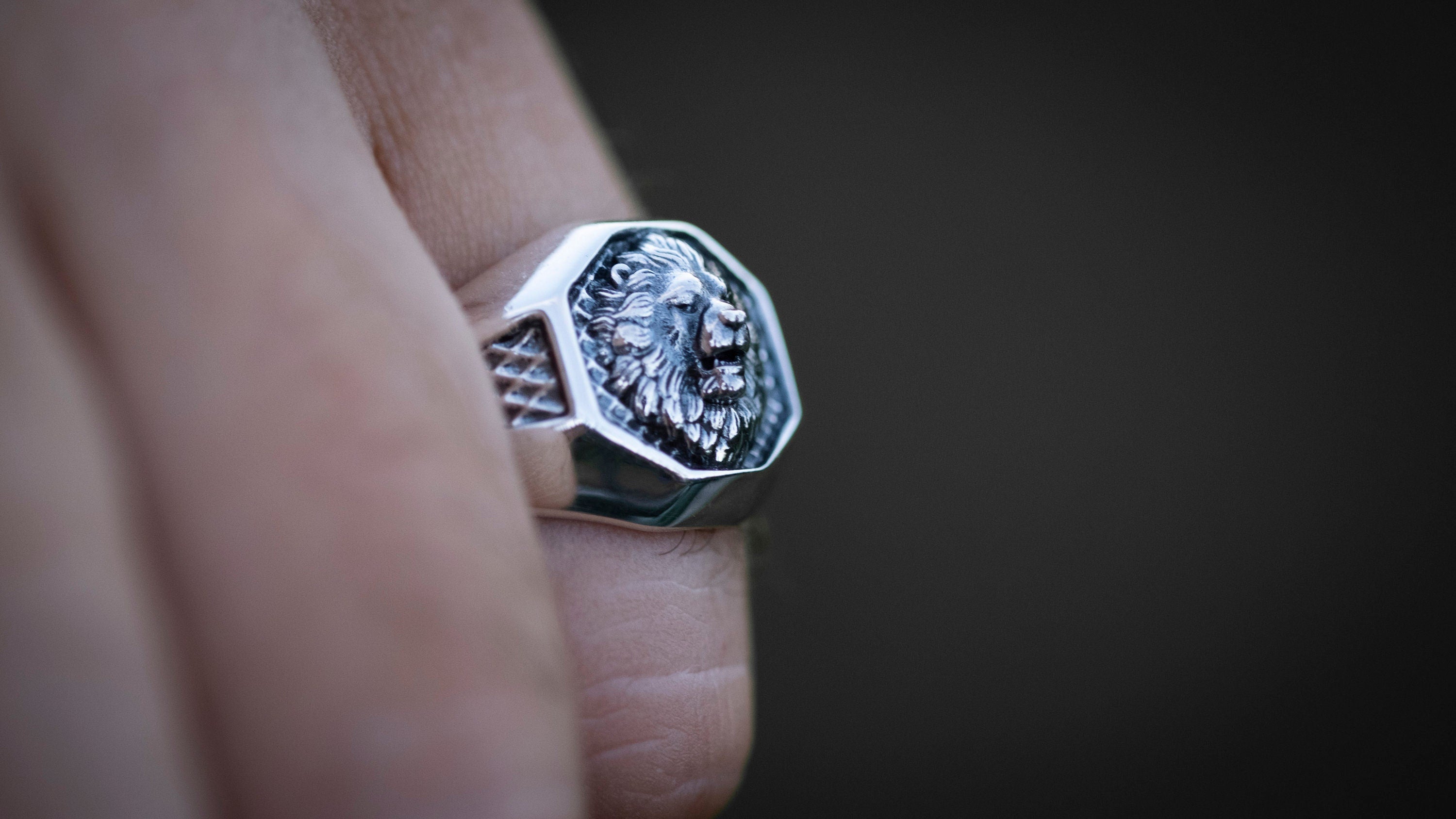 Lion Head Signet Ring | Mens Silver Lion Ring | Lion Ring Men | Silver Men Ring | Zodiac Lion Ring | Silver Animal ring