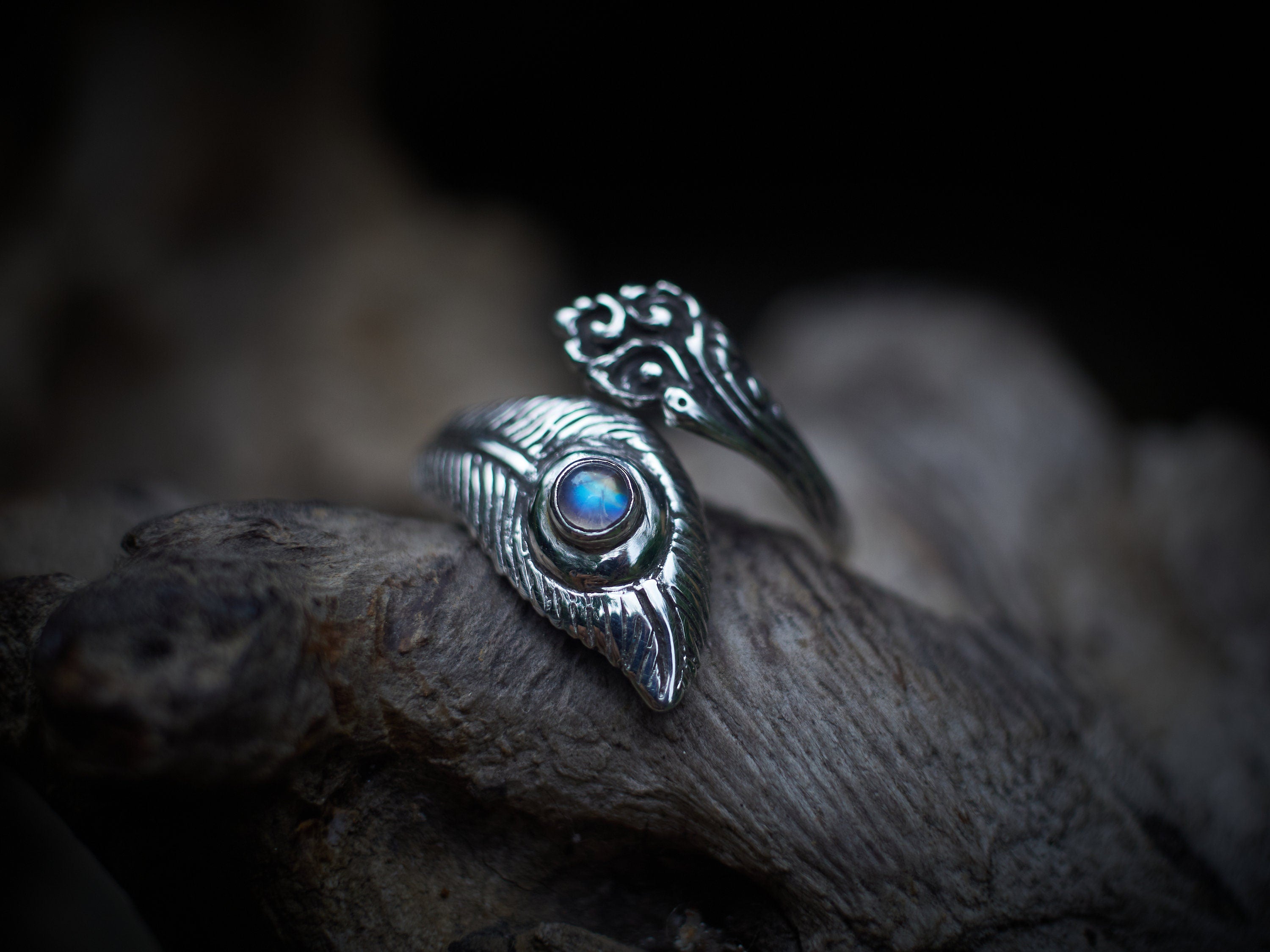Silver Peacock Feather Ring