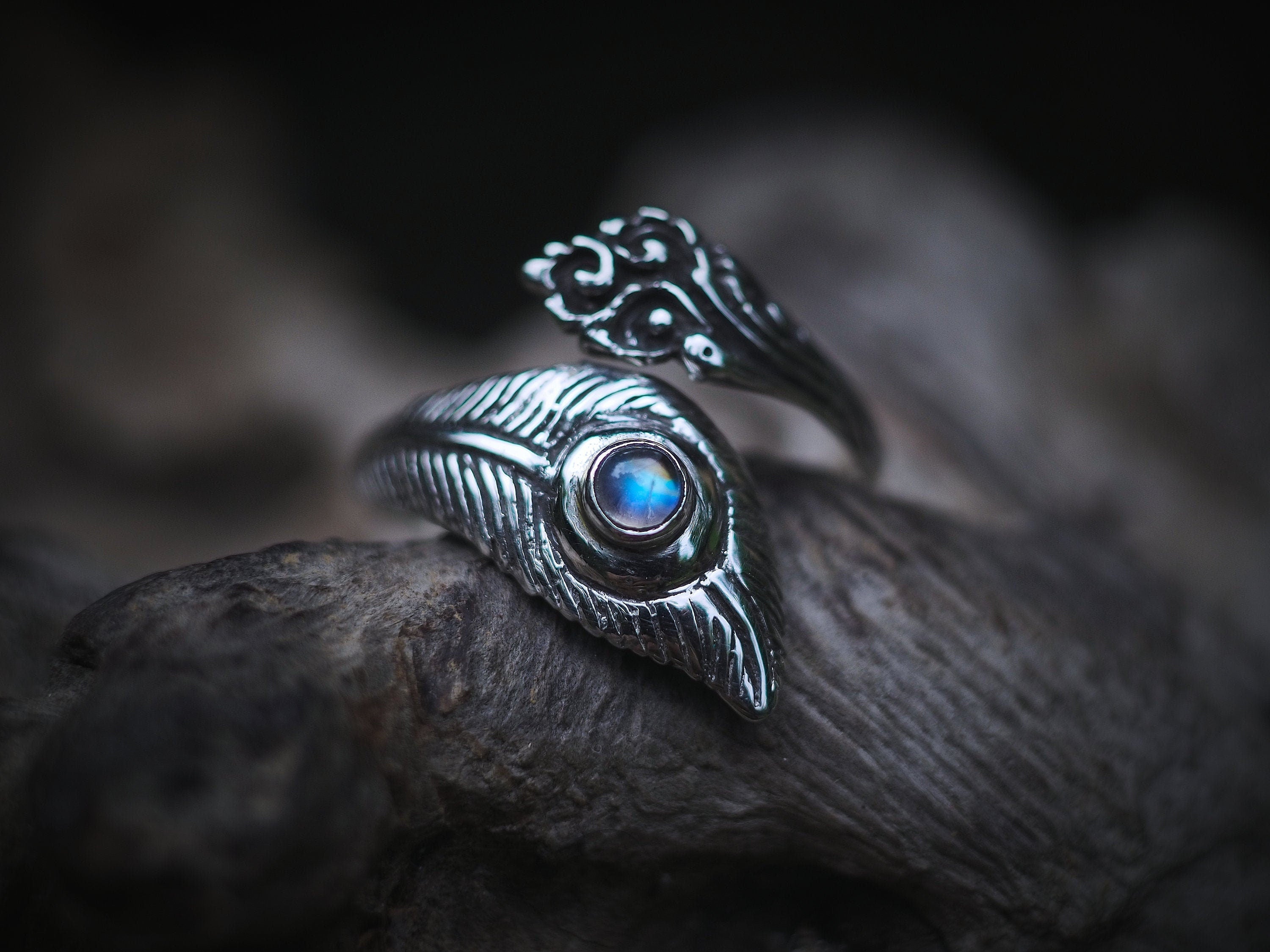 Silver Peacock Feather Ring