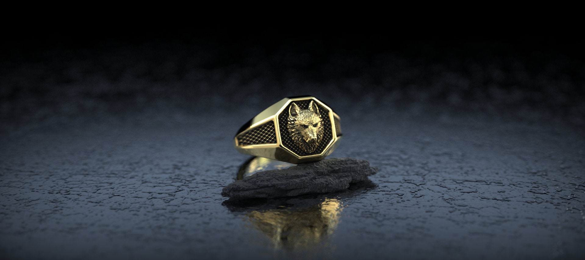 Solid Gold Wolf Ring