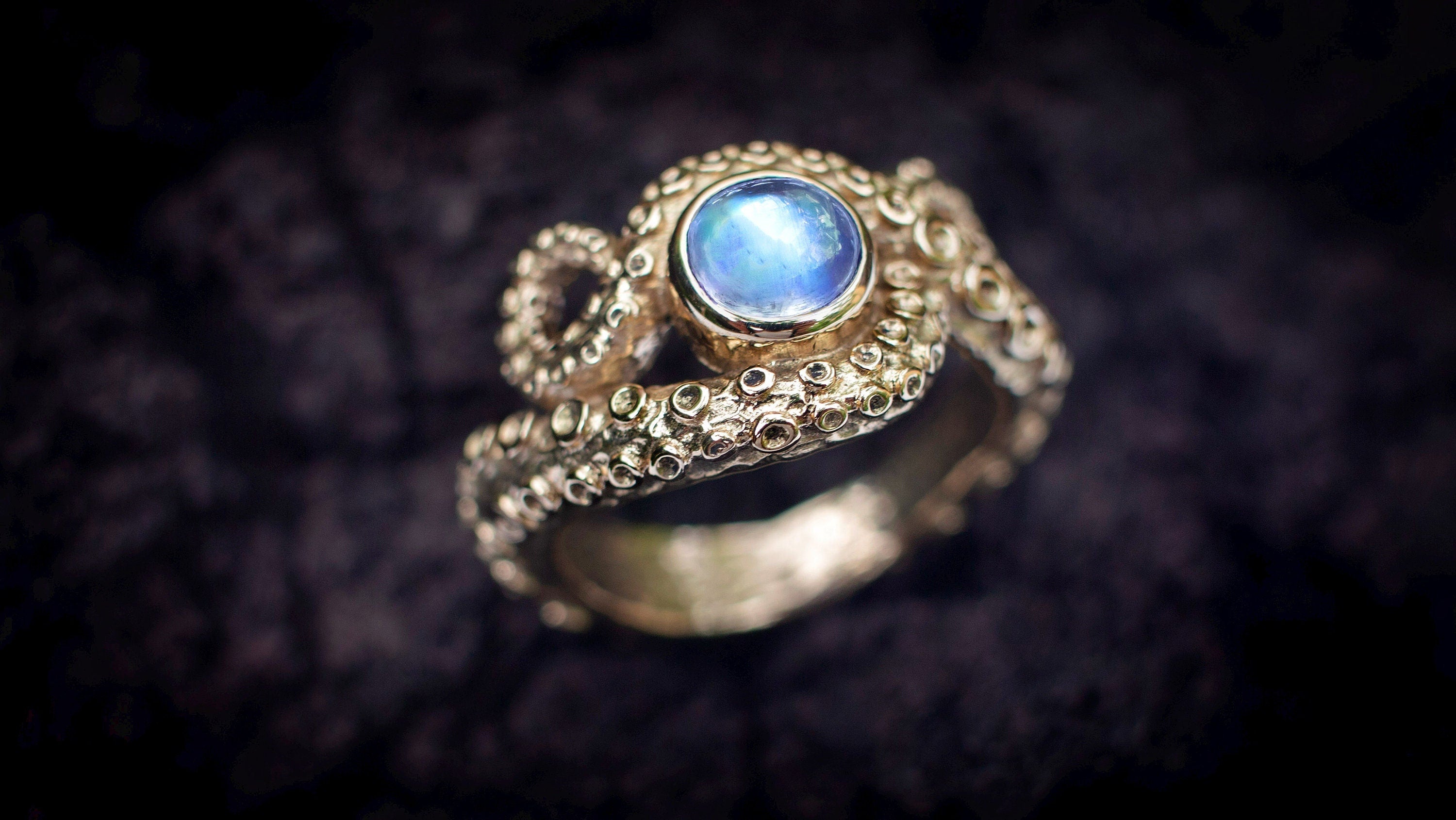 Gold Octopus Ring with Gemstone