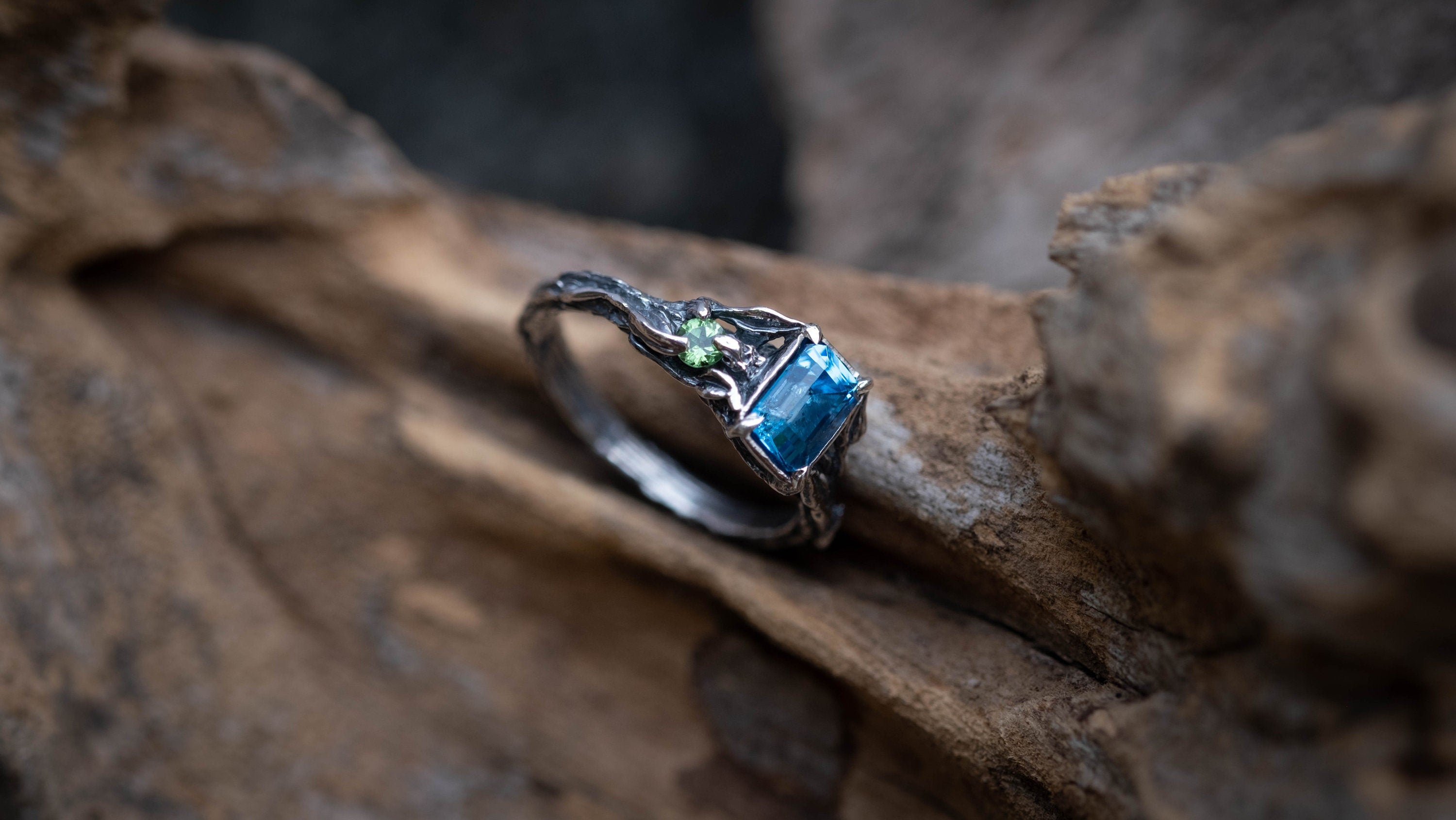 Silver Twig Engagement Ring | Fairy ring 'Lina' | Nature Inspired Engagement ring | Elven ring | Fairy Jewelry | Ring With Gemstones