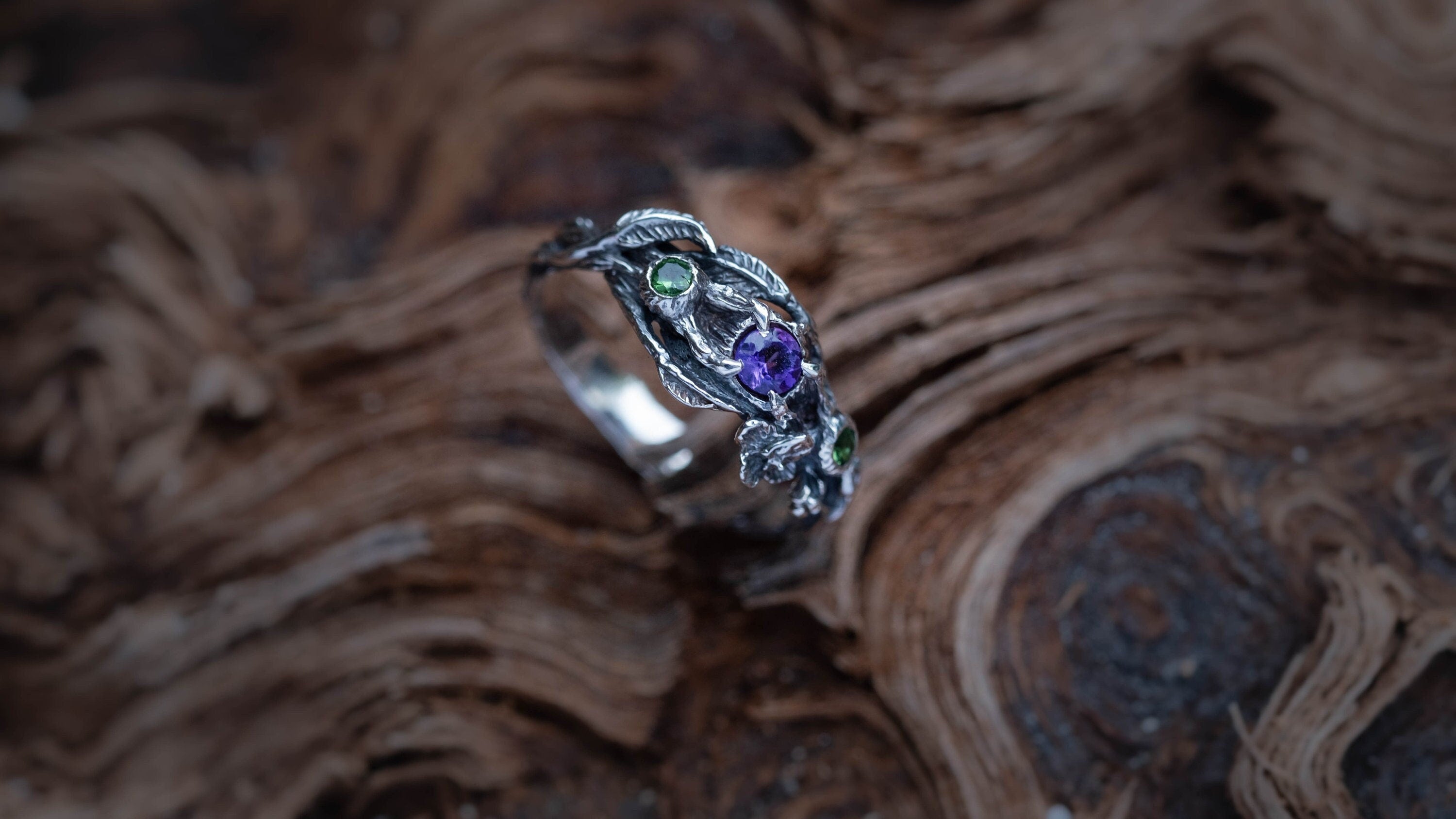 Silver Twig Engagement Ring With Amethyst | Nature-Inspired Elven Ring | Sterling Silver Branch Ring | Tree Branch Ring | Boho Jewelry