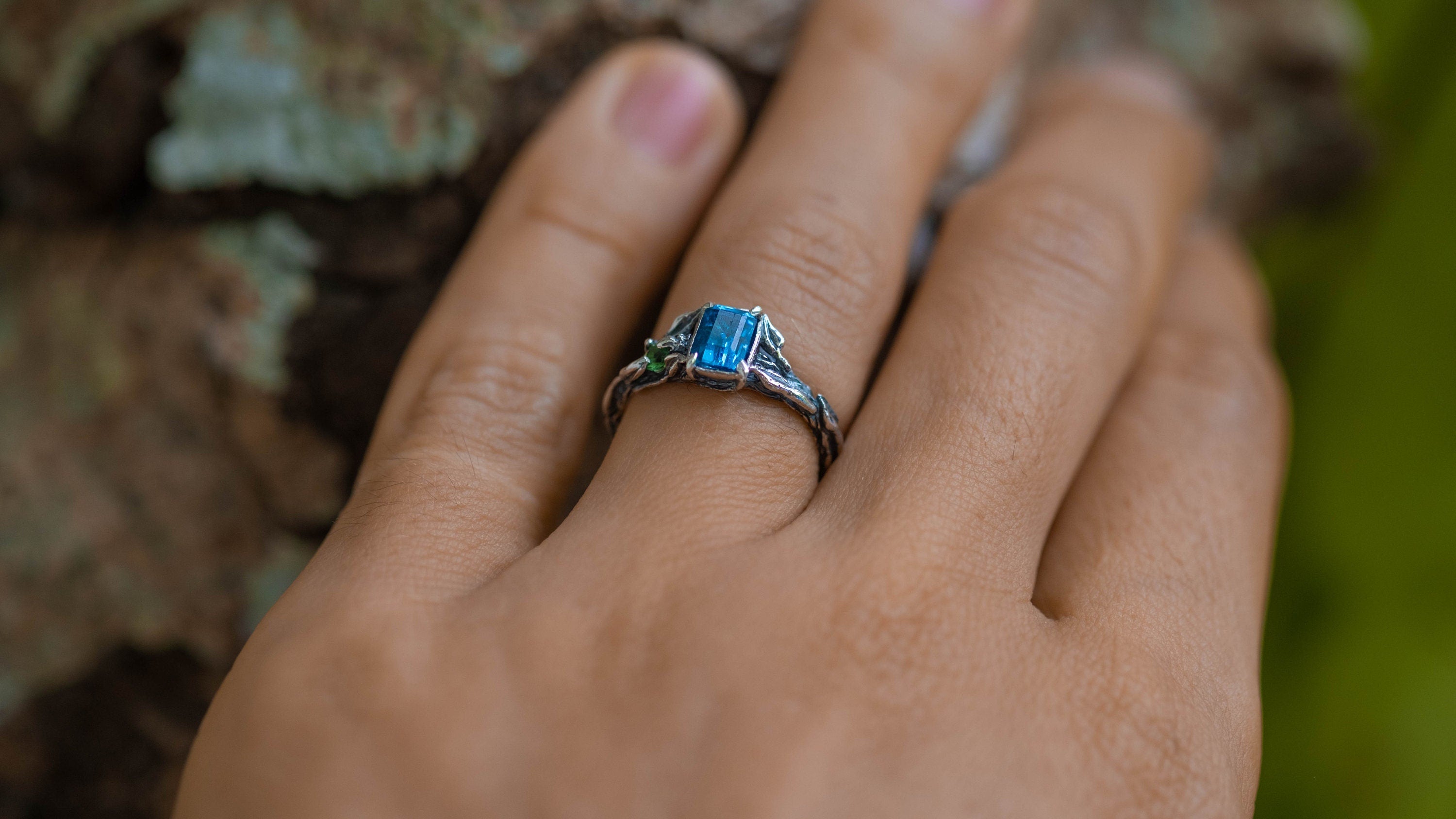 Silver Twig Engagement Ring | Fairy ring 'Lina' | Nature Inspired Engagement ring | Elven ring | Fairy Jewelry | Ring With Gemstones