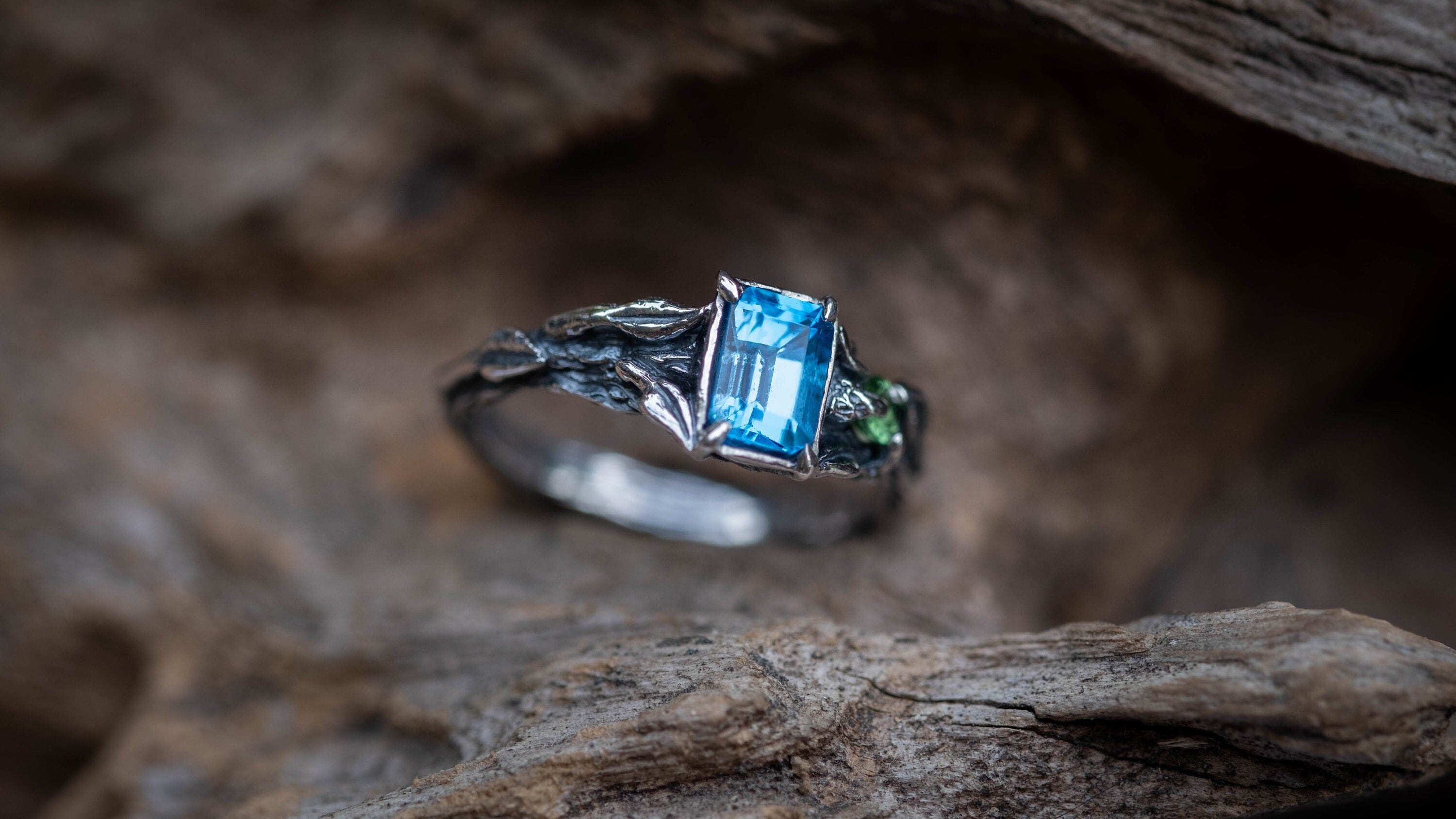 Silver Twig Engagement Ring | Fairy ring 'Lina' | Nature Inspired Engagement ring | Elven ring | Fairy Jewelry | Ring With Gemstones