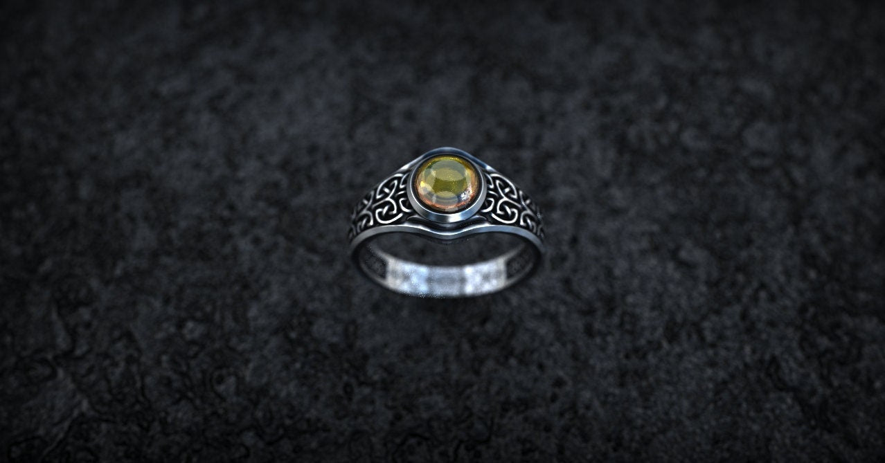 Side view of handmade silver Celtic engagement ring