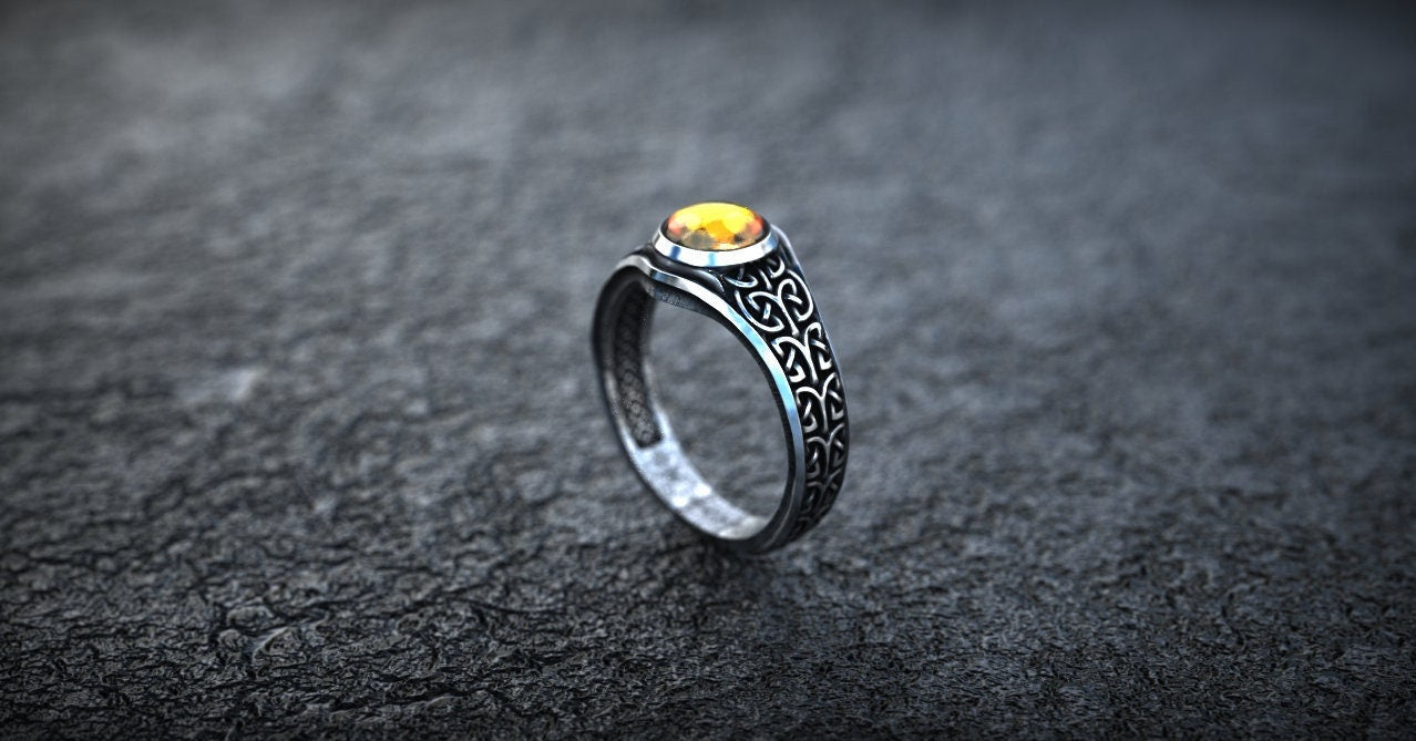 Amethyst Celtic ring displayed as medieval-inspired jewelry