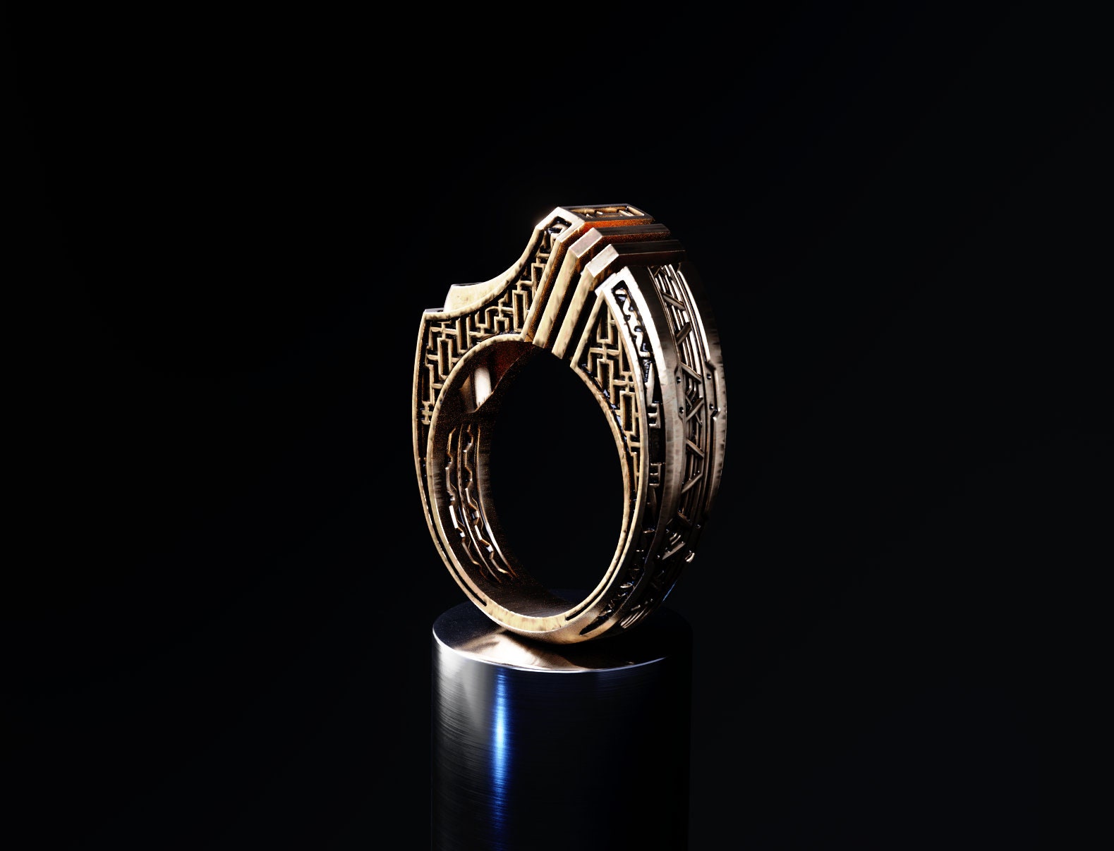 Geometric gold ring 'Titan'