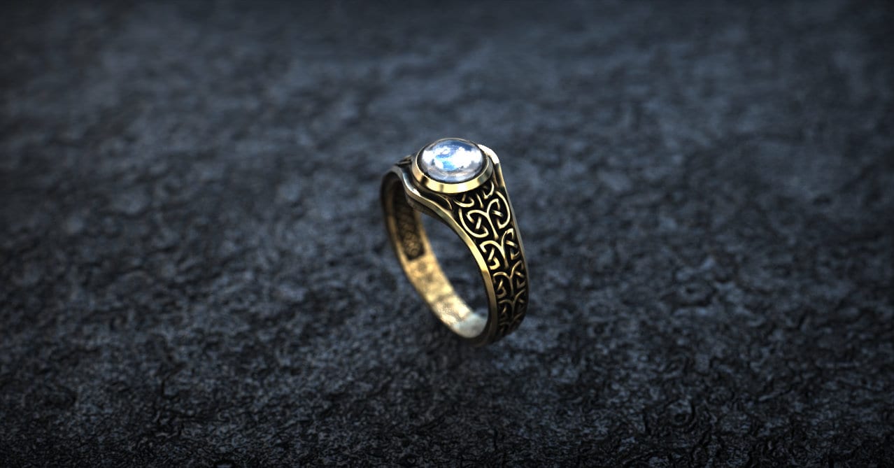 Gold Celtic Knot Wedding Ring | Viking Wedding Ring 'Sol' | Celtic Engagement Ring with Gemstone | Gold Viking Ring | Celtic Jewelry