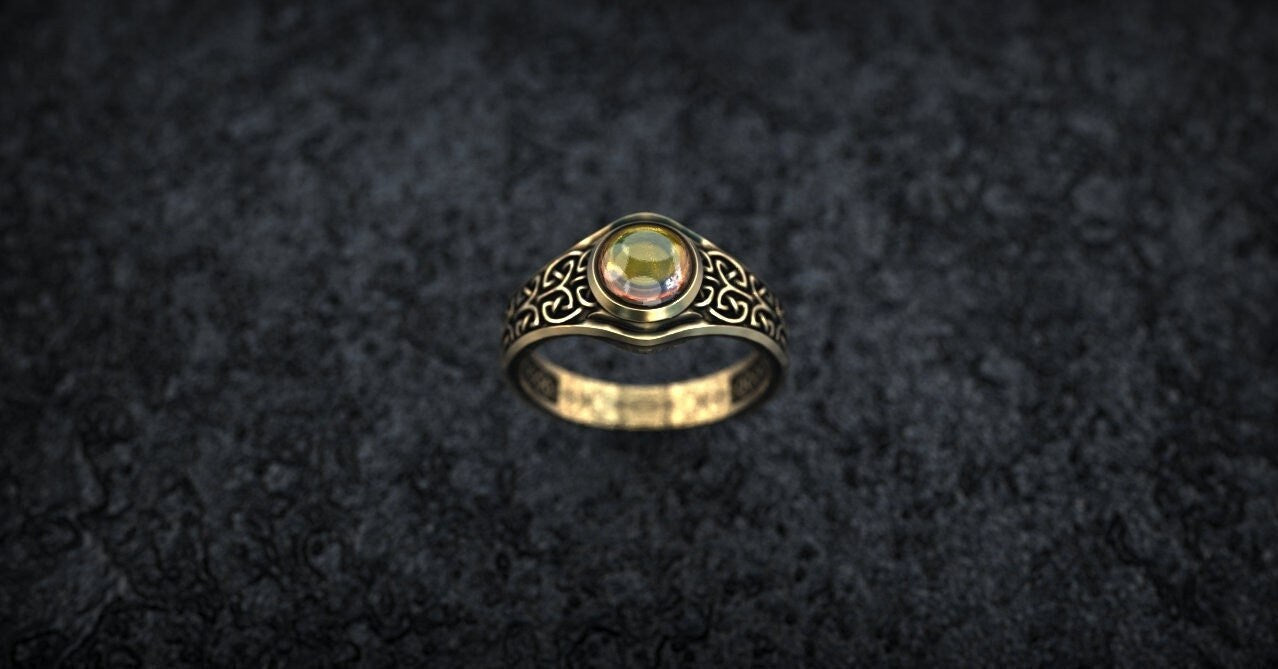 Gold Celtic Knot Wedding Ring | Viking Wedding Ring 'Sol' | Celtic Engagement Ring with Gemstone | Gold Viking Ring | Celtic Jewelry