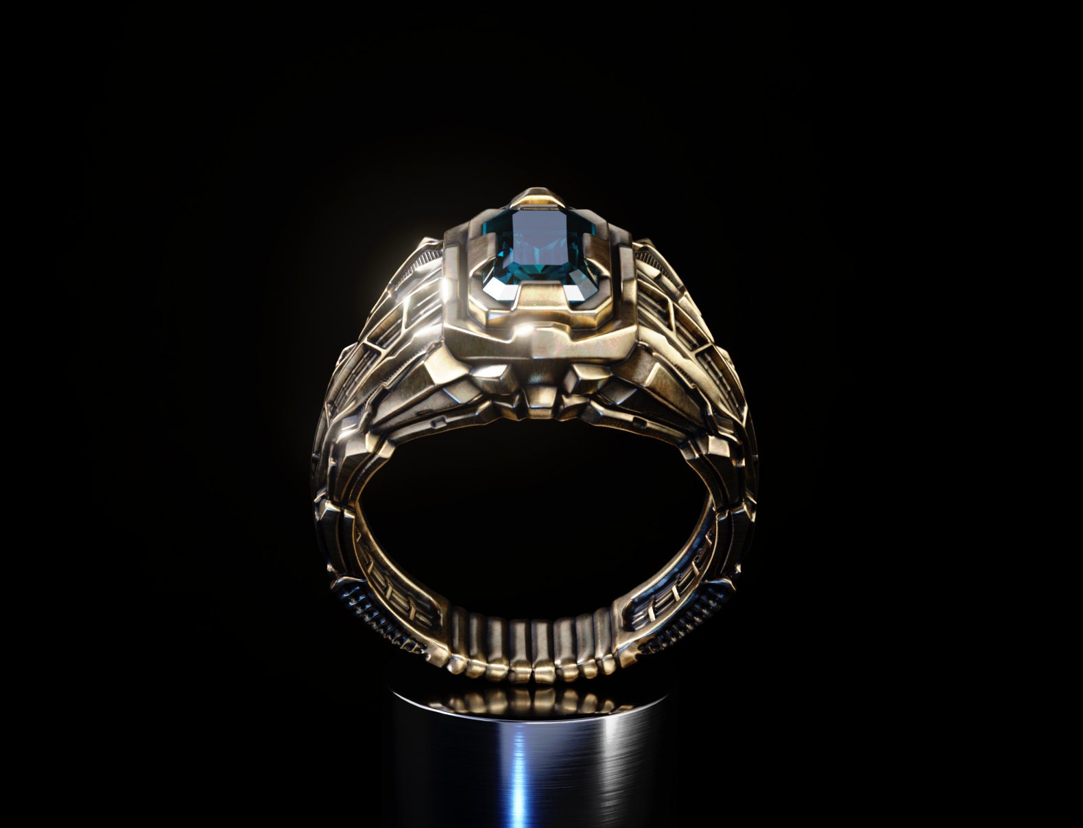 Solid Gold Geometric Ring | Gold Statement Ring 'Collider' | Sci-Fi Ring | Gold Cyberpunk Jewelry