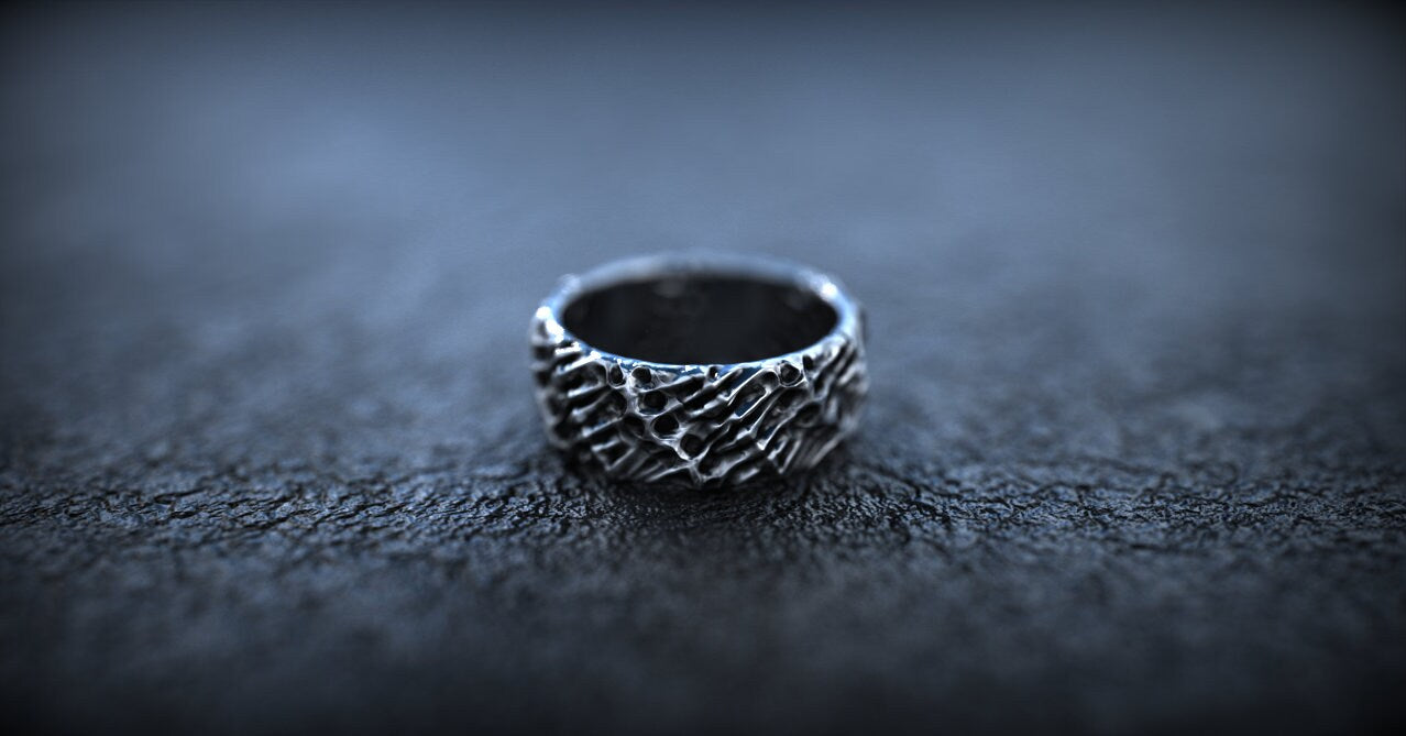 Gothic Engagement Ring | Gothic Jewelry | Cyberpunk Clothing | Xenomorph Ring | Hr Giger Inspired | Textured Silver Ring