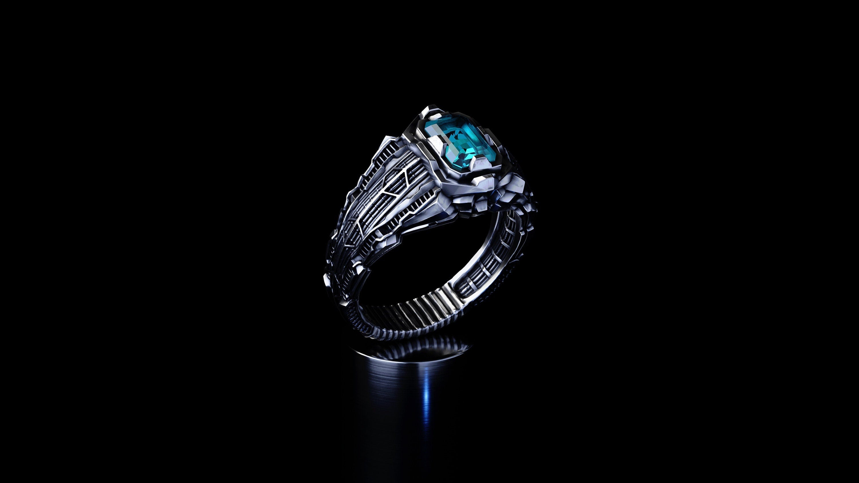Futuristic silver ring 'Collider'