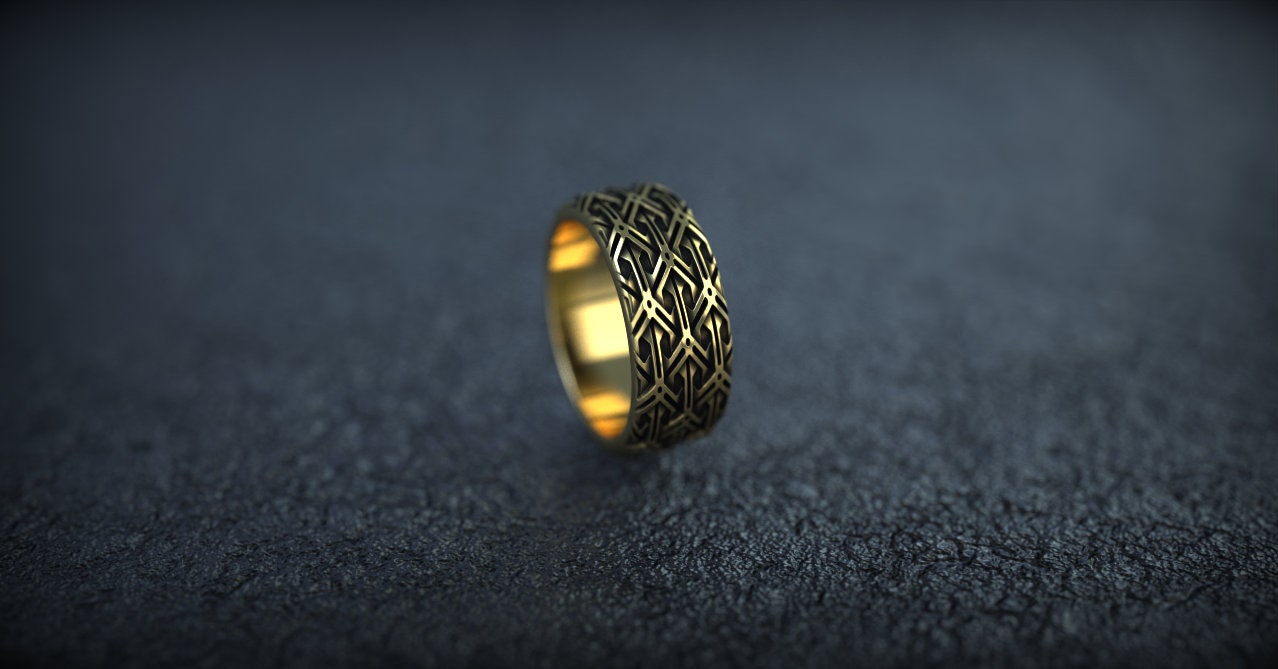 Gold Wedding Band | Viking Engagement Ring | Wide Wedding Band | Gold Armor Ring | Viking Jewelry