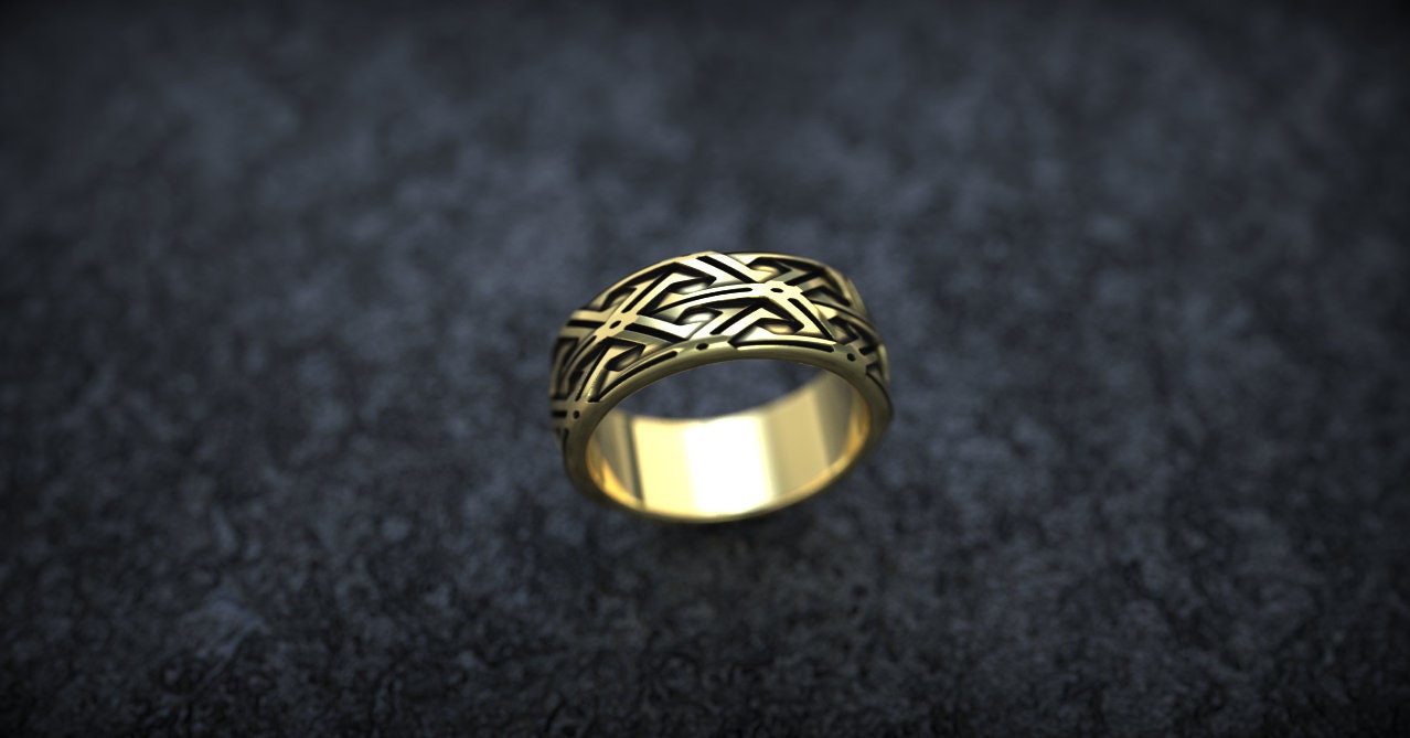 Viking Engagement Ring | Gold Wedding Band | Wide Wedding Band | Gold Armor Ring | Viking Jewelry