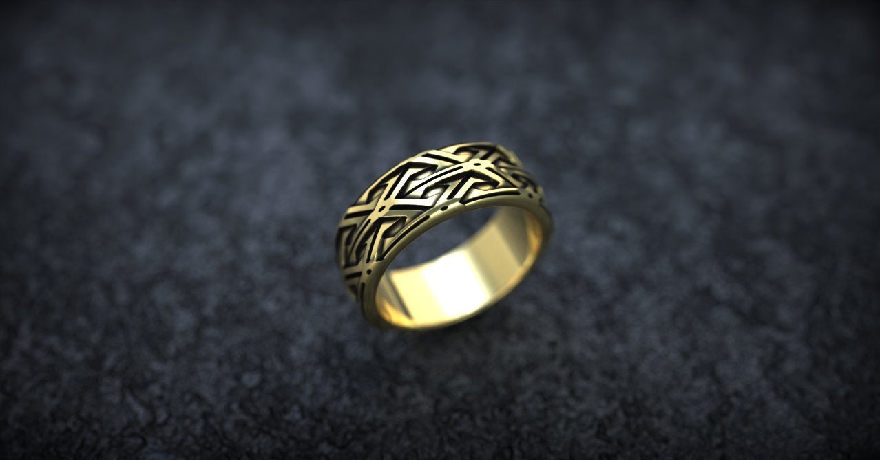 Viking Engagement Ring | Gold Wedding Band | Wide Wedding Band | Gold Armor Ring | Viking Jewelry