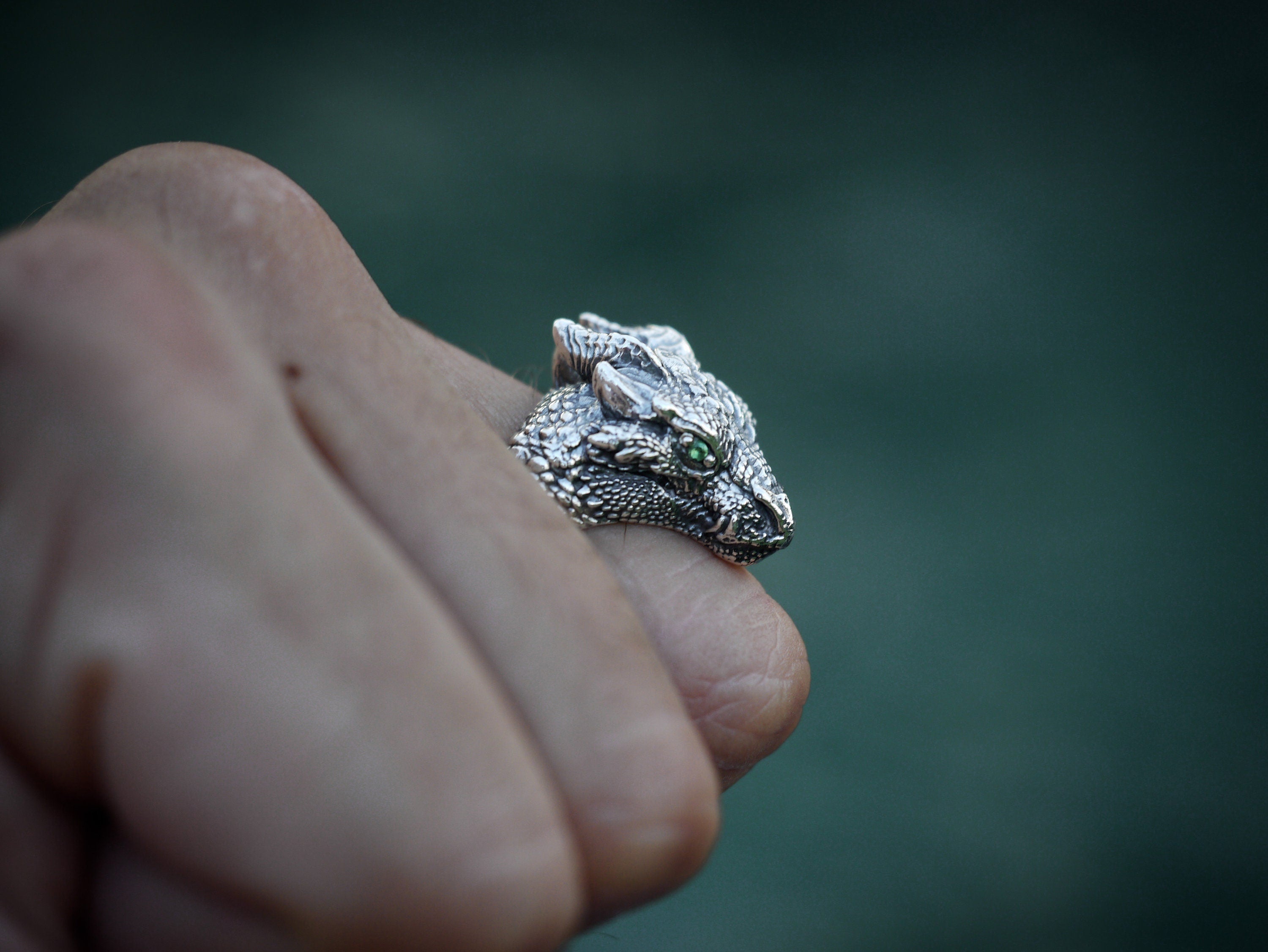 Silver Dragon Head Ring