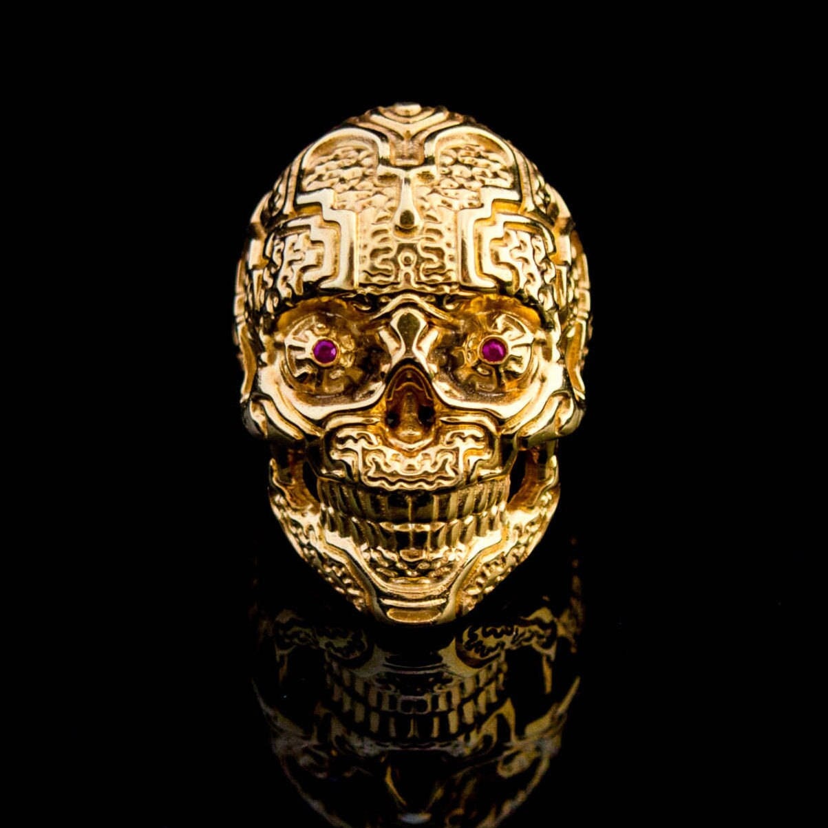 14k Gold Skull Ring | 18K Gold Skull Men Ring | Skull Rings | Cool Mens Rings | Gold Biker Jewelry