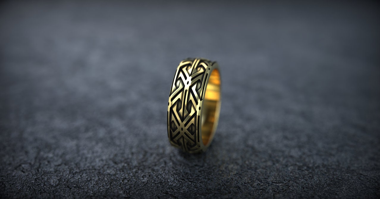 Viking Engagement Ring | Gold Wedding Band | Wide Wedding Band | Gold Armor Ring | Viking Jewelry