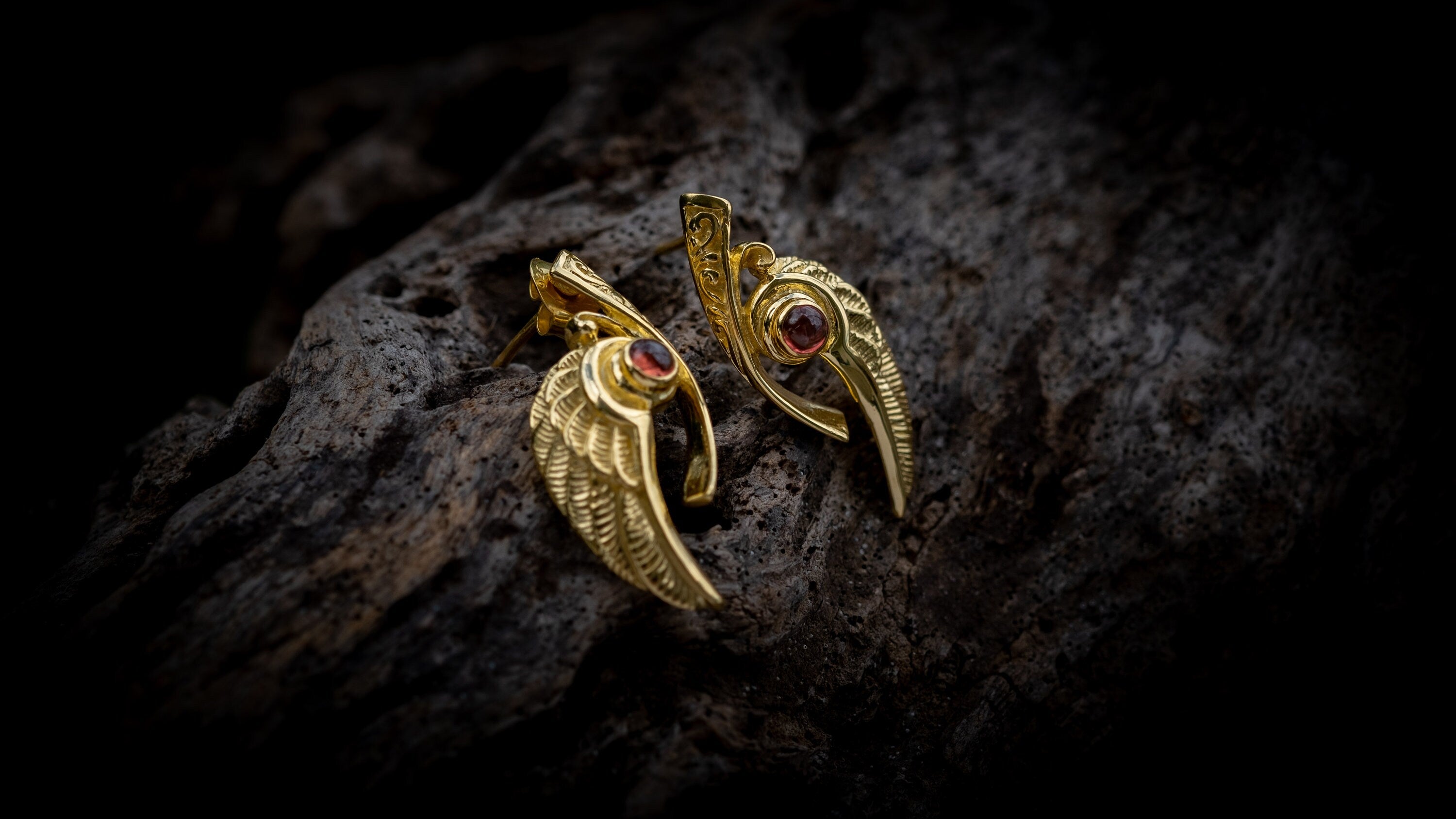 18K Gold Bird Earrings | Feather Stud Earrings | Humming Bird Earrings | Solid Gold Stud Earrings | Wings Earrings