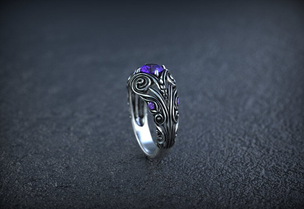 Victorian Engagement Ring | Silver Filigree Flower Ring | Art Deco Vintage Jewelry | Antique Style Engagement Ring | Unique Victorian Ring