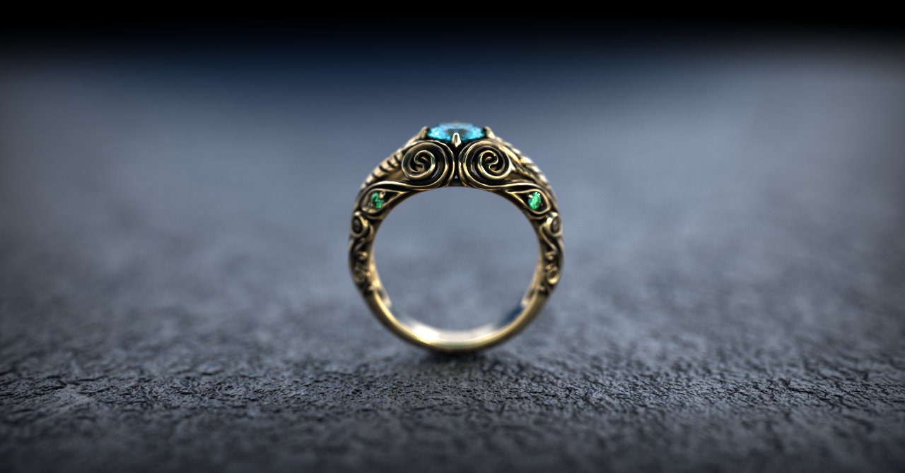 14K Gold Elven Engagement Ring: Nature Inspired Filigree Wedding Ring