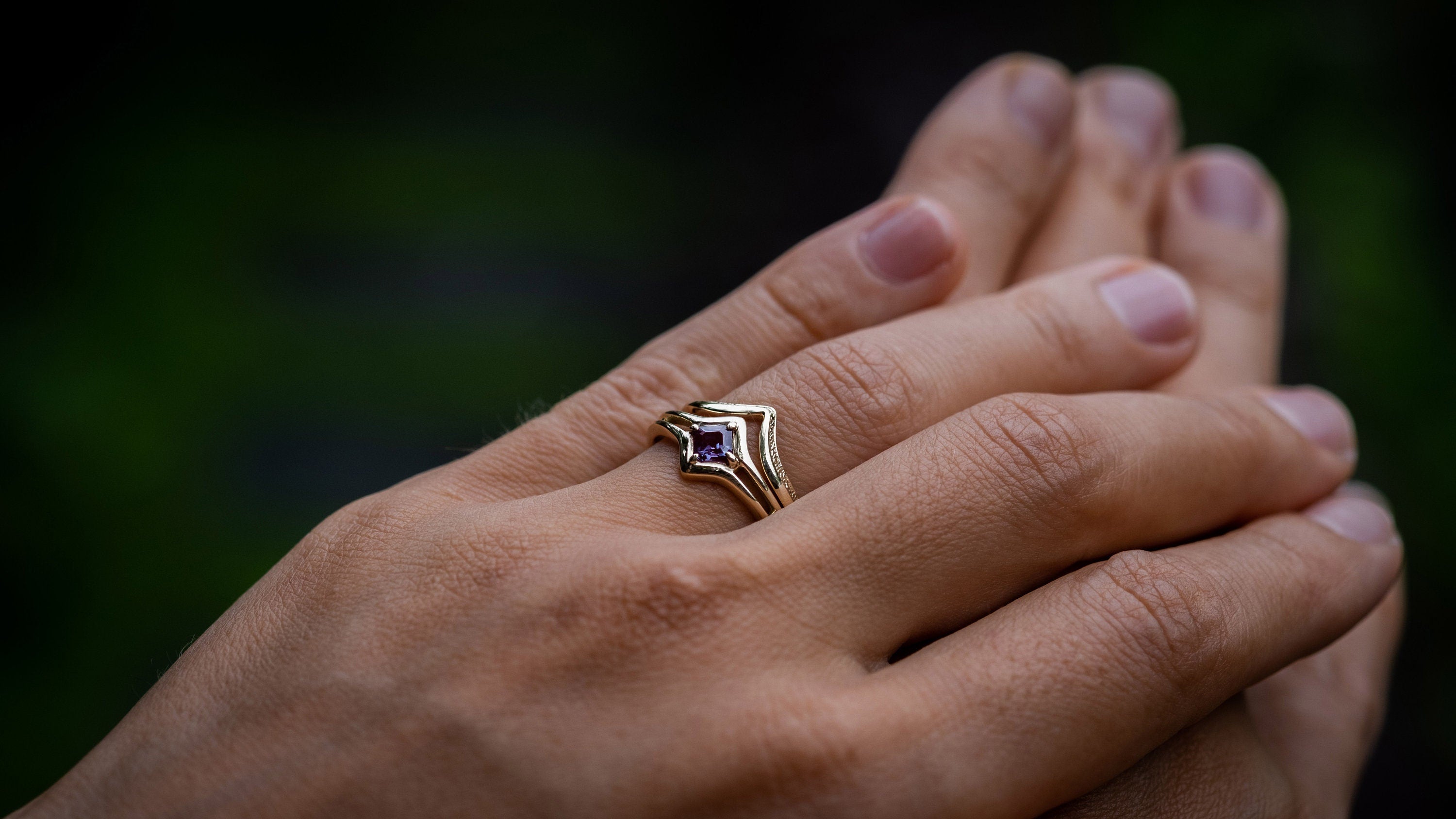 14K Gold Engagement Stacking Ring Set, Geometric Gold Ring, 14K Gold Elegant Rings, Delicate Minimalist Jewelry