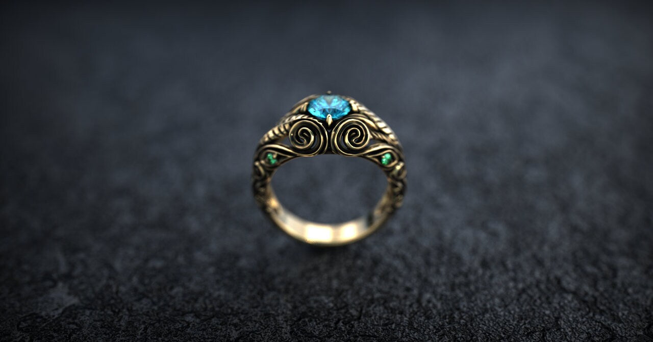 14K Gold Elven Engagement Ring: Nature Inspired Filigree Wedding Ring
