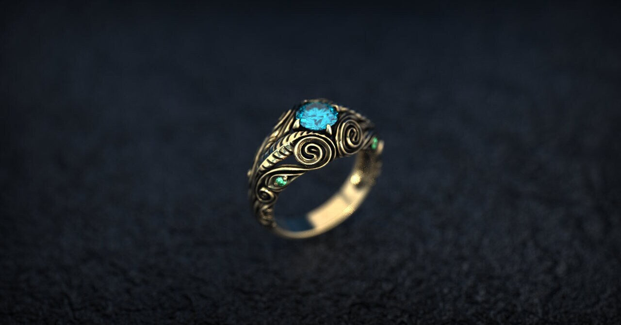 14K Gold Elven Engagement Ring: Nature Inspired Filigree Wedding Ring
