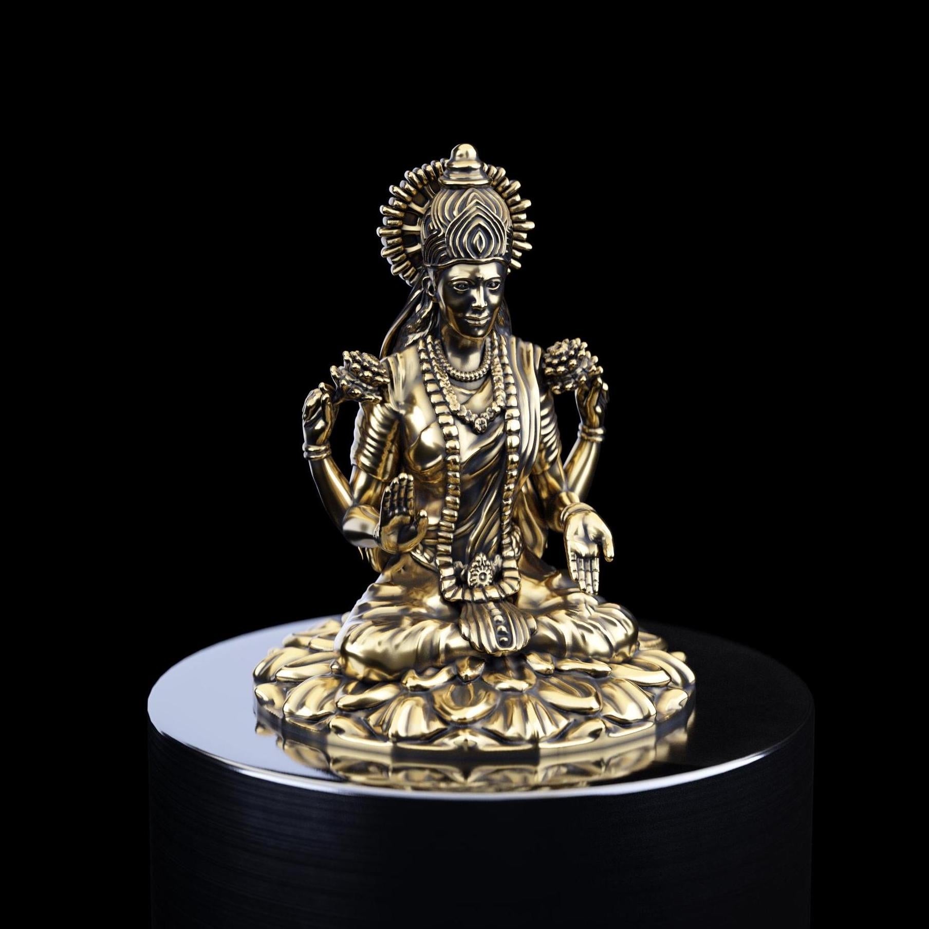 Elegant Solid Gold Lakshmi Statue | Hindu Goddess of Prosperity | Divine Wealth Deity Sculpture | Idol for Abundance | Hindu Goddess Statue